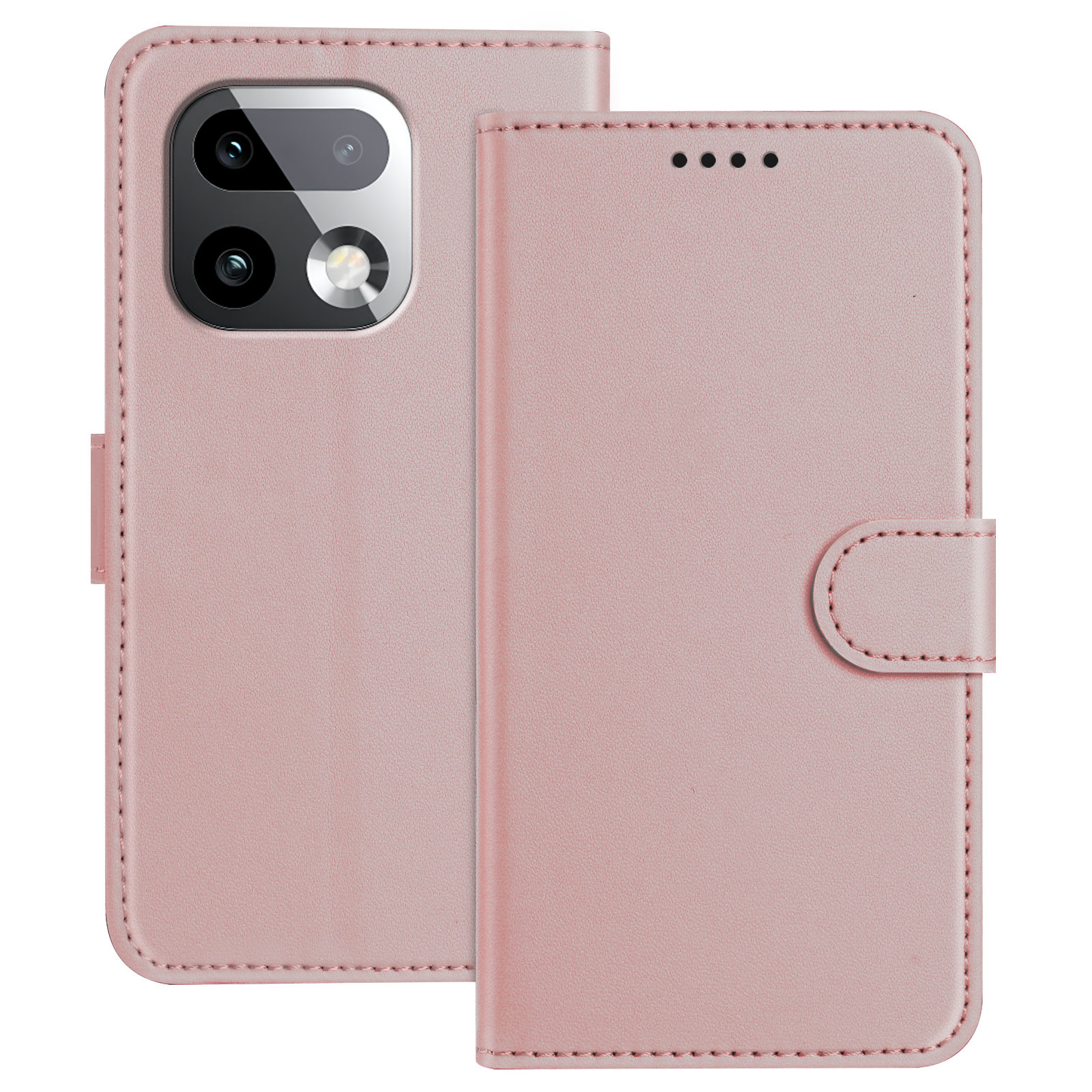 For Realme 16 Pro+ 5G Leather Case Wallet Stand Solid Color Anti Drop Phone Cover - Rose Gold