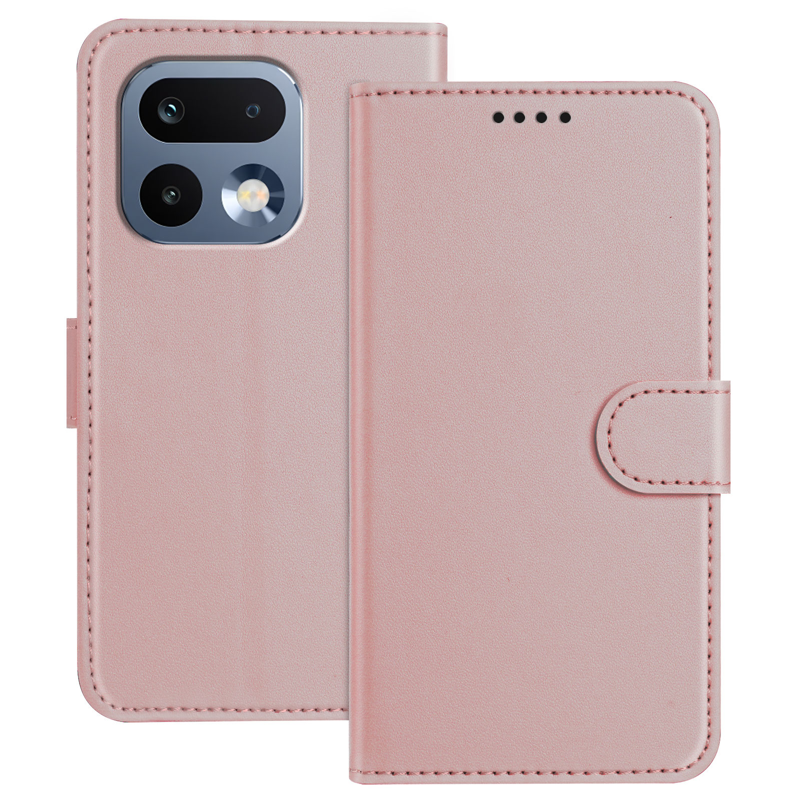 For Realme 16 Pro 5G Leather Case Wallet Stand Solid Color Anti Drop Phone Cover - Rose Gold