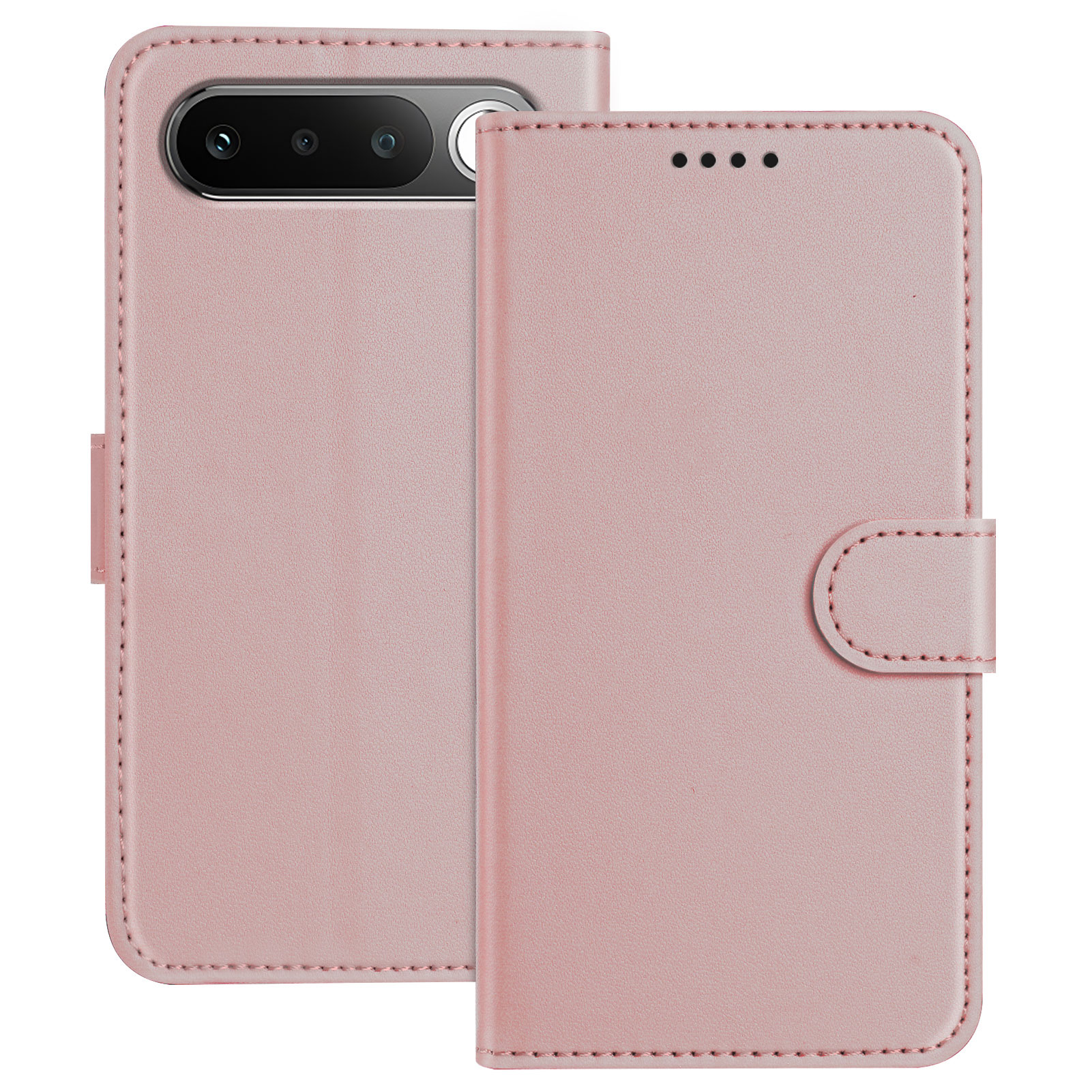 For Realme 16 5G Leather Case Wallet Stand Solid Color Anti Drop Phone Cover - Rose Gold