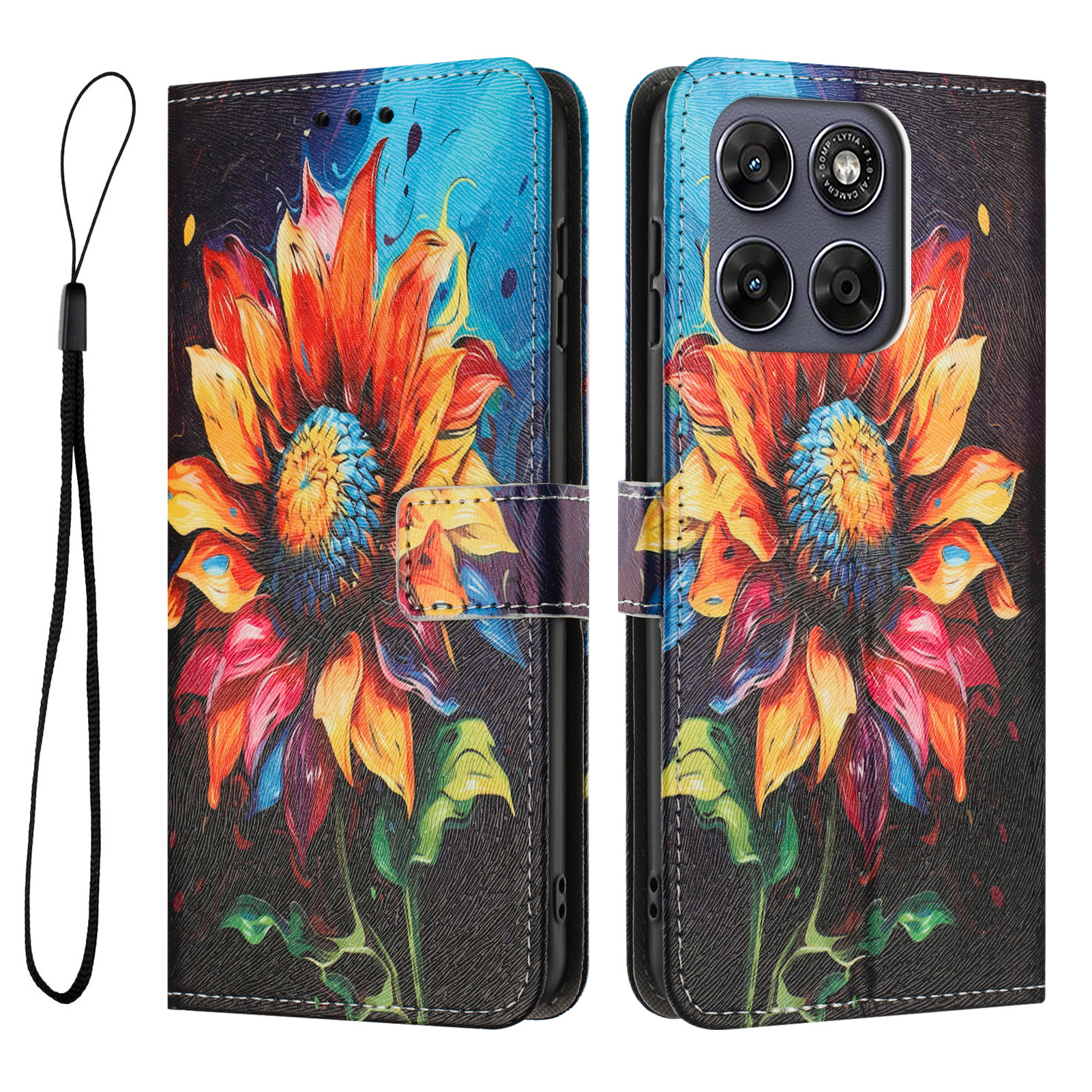 For Motorola Moto G77 5G / Motorola Moto G67 5G Wallet Case Pattern Printing PU Leather Phone Cover with Lanyard - Sunflower