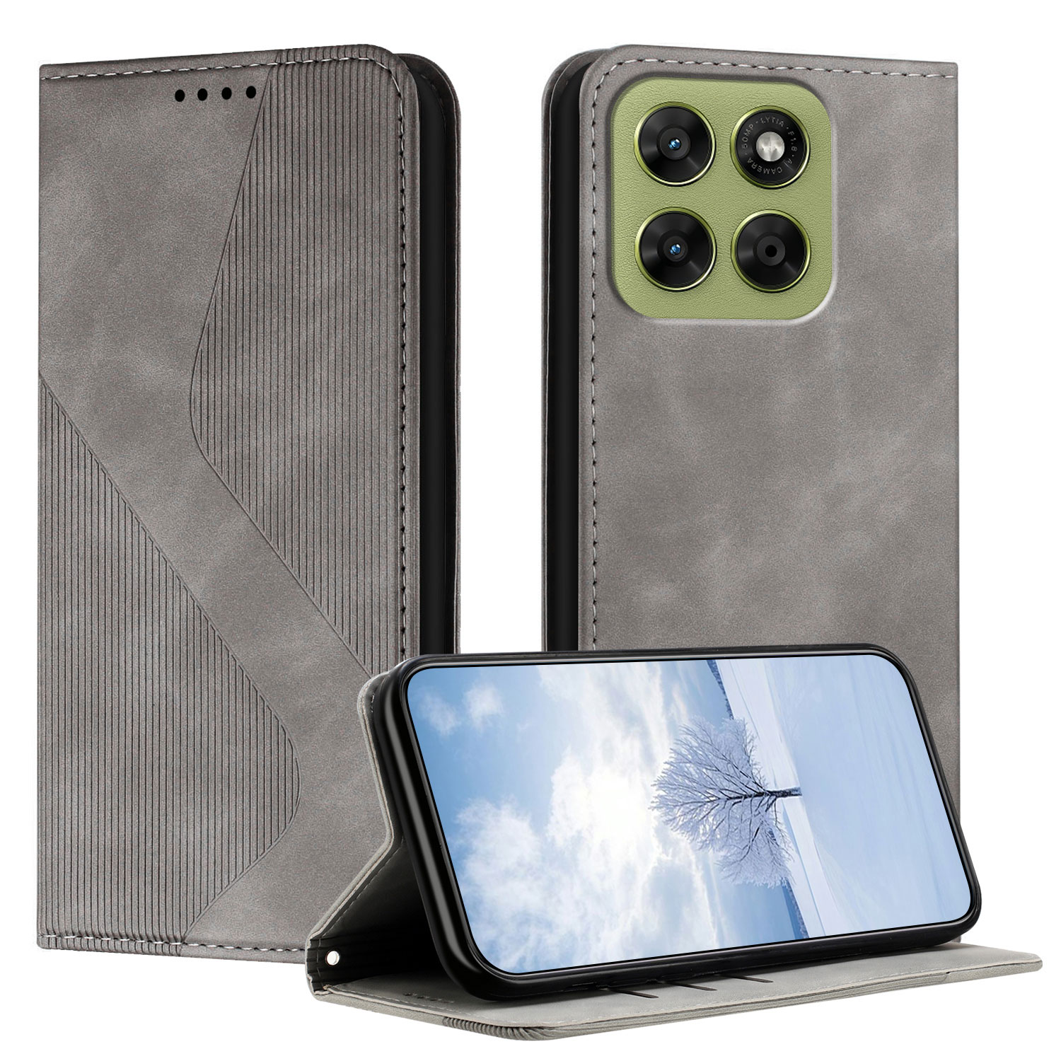 For Motorola Moto G77 5G / Motorola Moto G67 5G Phone Cover Skin-touch Feel Leather Wallet Case with Stand - Grey