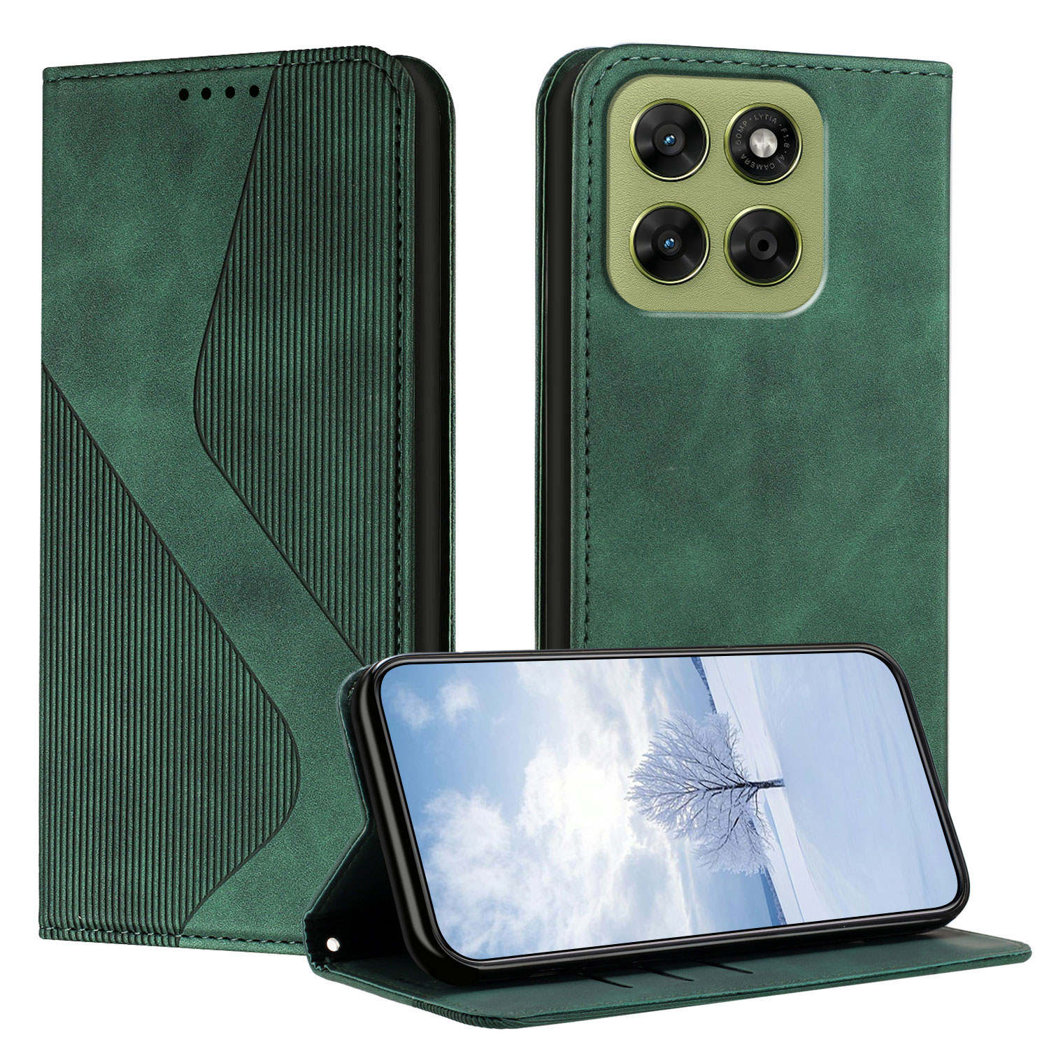 For Motorola Moto G77 5G / Motorola Moto G67 5G Phone Cover Skin-touch Feel Leather Wallet Case with Stand - Green