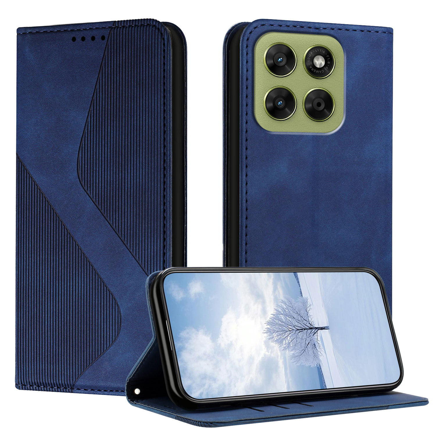For Motorola Moto G77 5G / Motorola Moto G67 5G Phone Cover Skin-touch Feel Leather Wallet Case with Stand - Blue