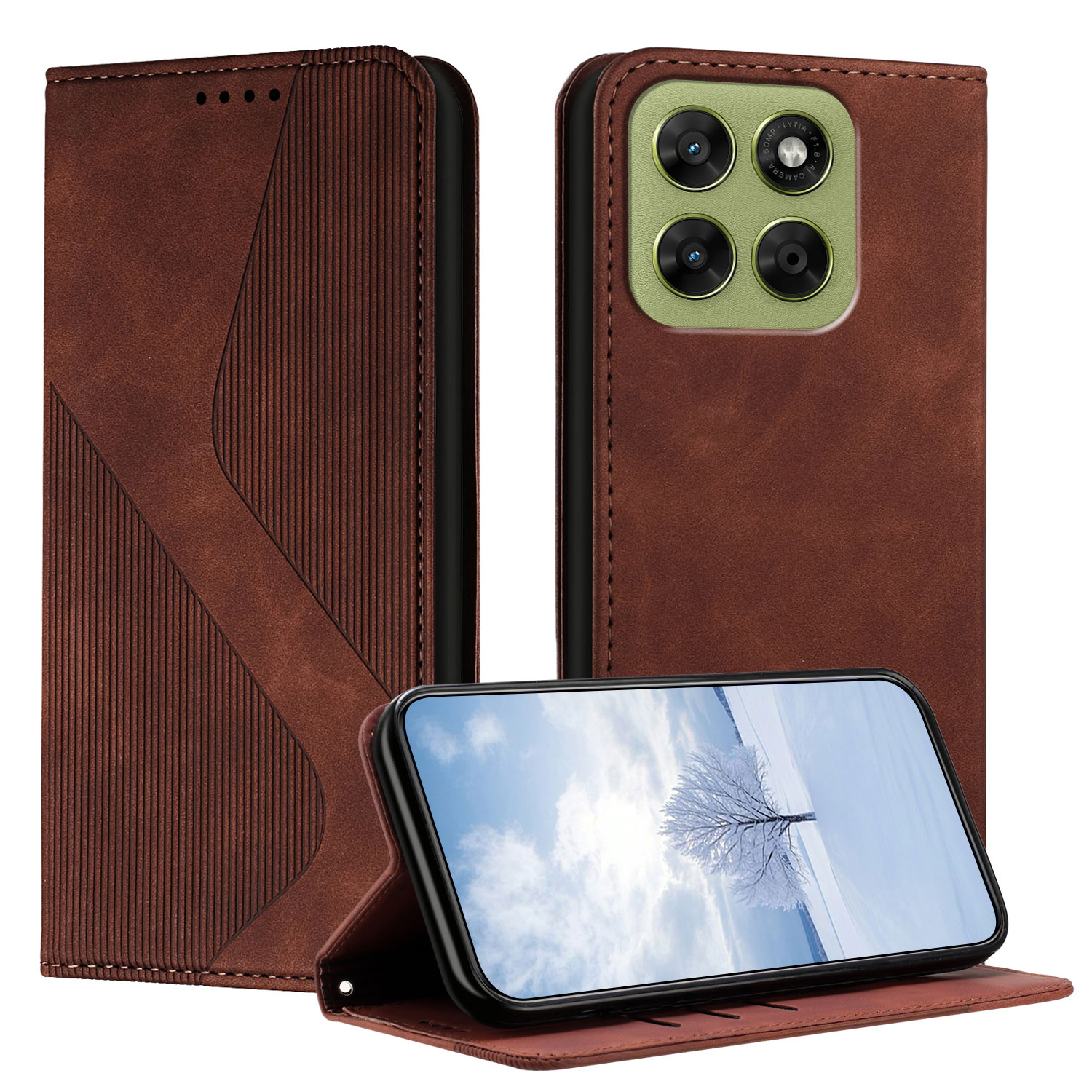 For Motorola Moto G77 5G / Motorola Moto G67 5G Phone Cover Skin-touch Feel Leather Wallet Case with Stand - Brown