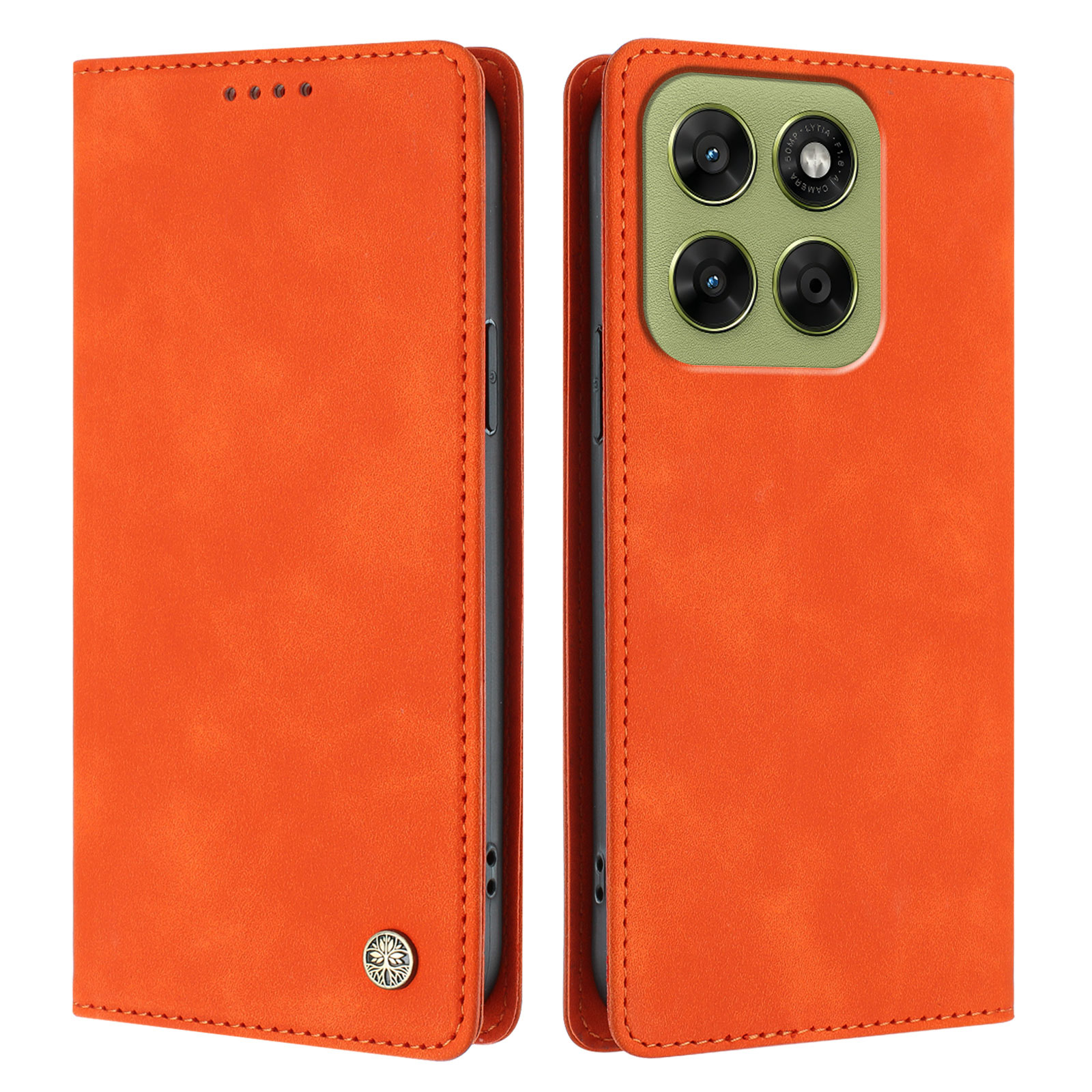 For Motorola Moto G77 5G / Motorola Moto G67 5G Case HX RFID Blocking Wallet Stand Leather Flip Phone Cover - Orange