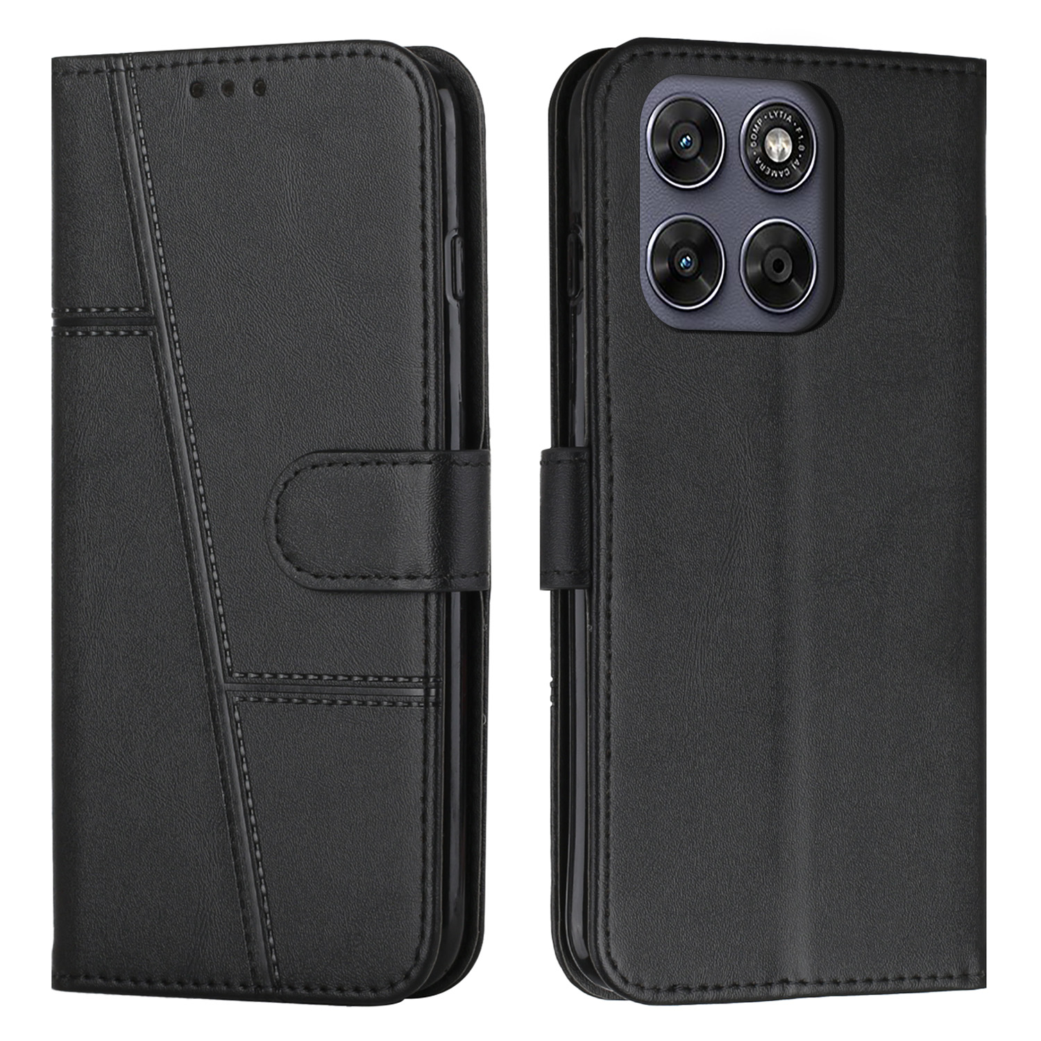 For Motorola Moto G77 5G / Motorola Moto G67 5G Leather Phone Case  Foldable Stand Wallet Flip Cover with Strap - Black