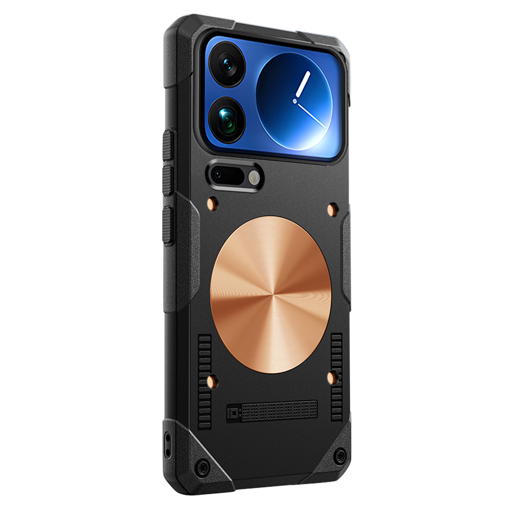 For Xiaomi 17 Pro Max Case Copper Heat Dissipation TPU + Metal Cooling Phone Cover Support Magnetic Car Mount - Black
