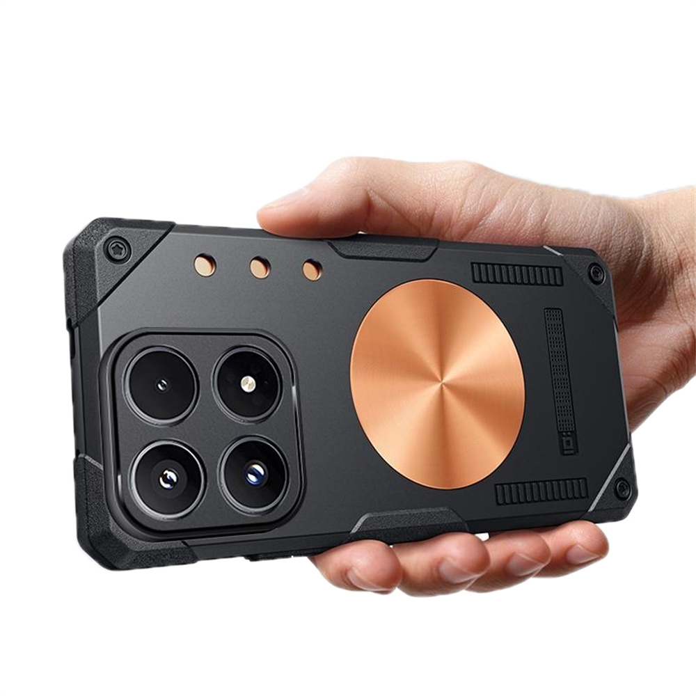 For Xiaomi 17 Case Copper Heat Dissipation TPU + Metal Cooling Phone Cover Support Magnetic Car Mount - Black