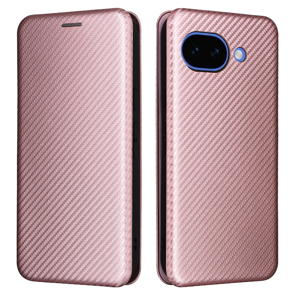 For Google Pixel 10a Phone Case Carbon Fiber Texture Drop-Proof PU Leather Phone Cover - Rose Gold