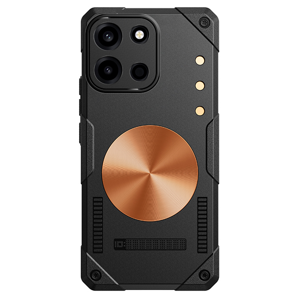 For OnePlus Turbo 6 5G Case Copper Heat Dissipation TPU + Metal Cooling Phone Cover Support Magnetic Car Mount - Black