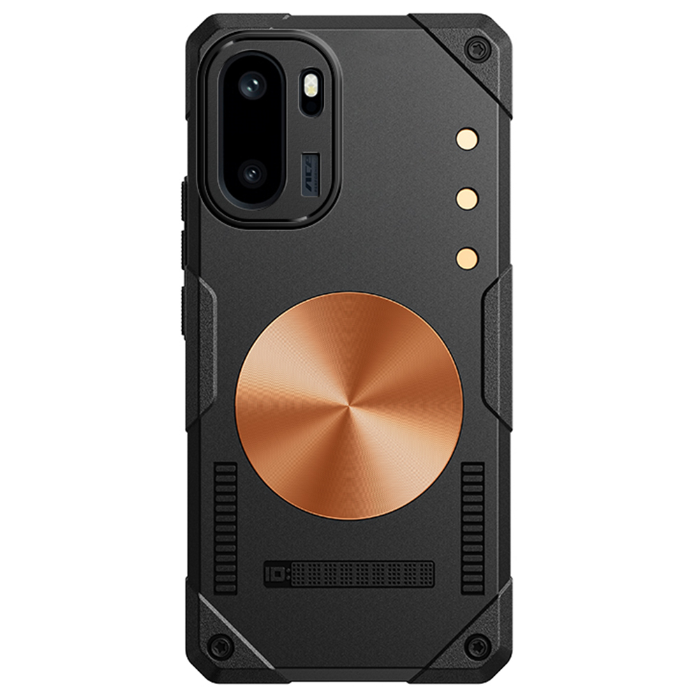 For OnePlus Ace 6 5G Case Copper Heat Dissipation TPU + Metal Cooling Phone Cover Support Magnetic Car Mount - Black