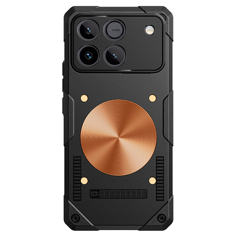 For Honor Win 5G Case Copper Heat Dissipation TPU + Metal Cooling Phone Cover Support Magnetic Car Mount - Black