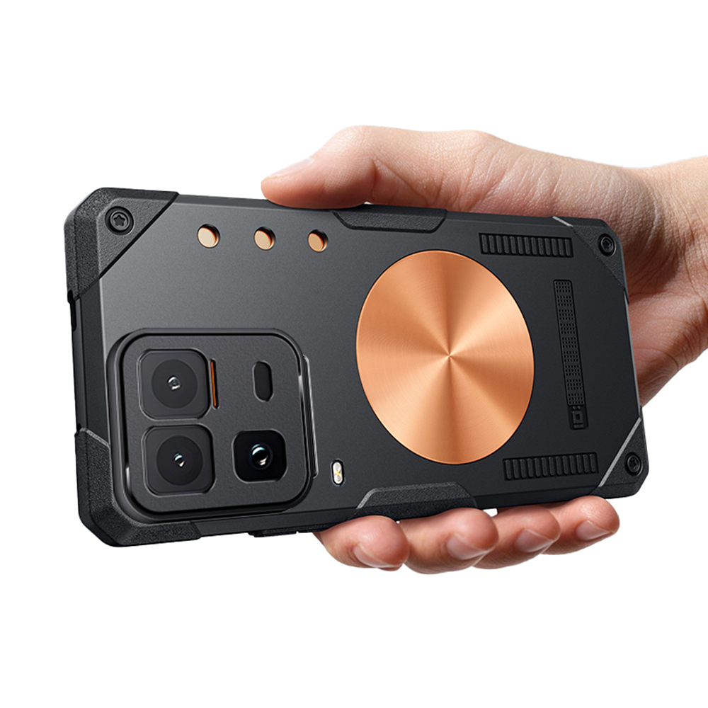 For vivo iQOO 15 Ultra 5G Case Copper Heat Dissipation TPU + Metal Cooling Phone Cover Support Magnetic Car Mount - Black