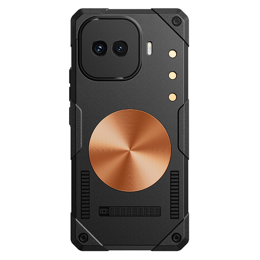 For vivo iQOO Z11 Turbo 5G Case Copper Heat Dissipation TPU + Metal Cooling Phone Cover Support Magnetic Car Mount - Black