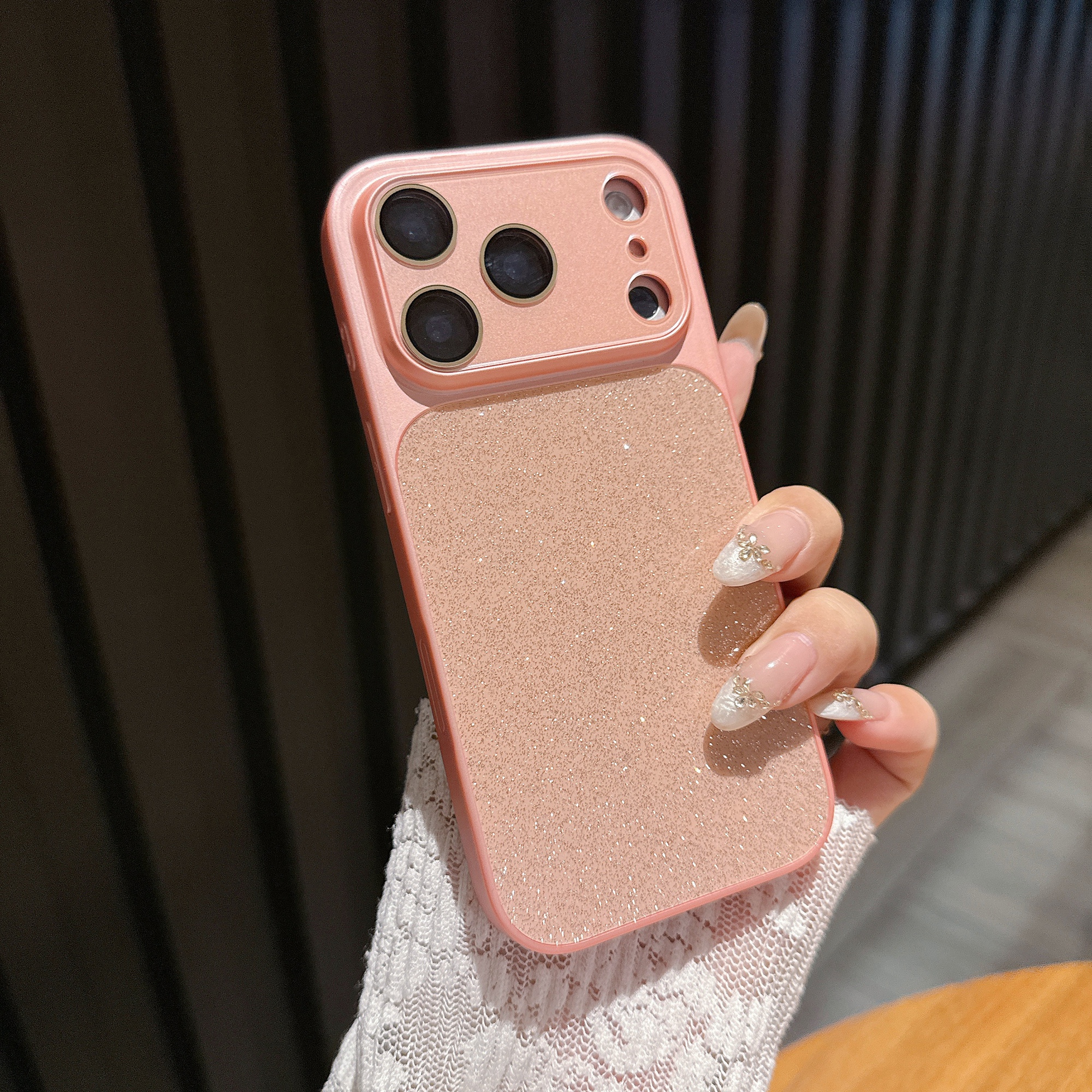 For iPhone 17 Pro Phone Case Glitter PC + TPU + PU leather Shockproof Cover - Pink