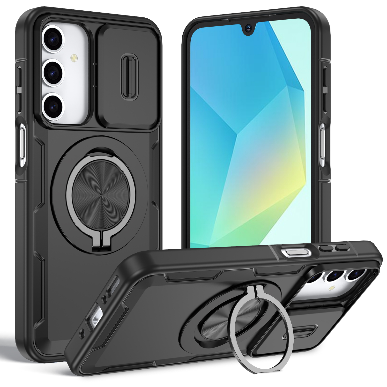 For Samsung Galaxy A17 4G / Galaxy A16 5G / Galaxy A16 4G / Galaxy A26 5G / Galaxy A17 5G Magnetic Case Slide Camera Cover Rotary Kickstand PC + TPU P