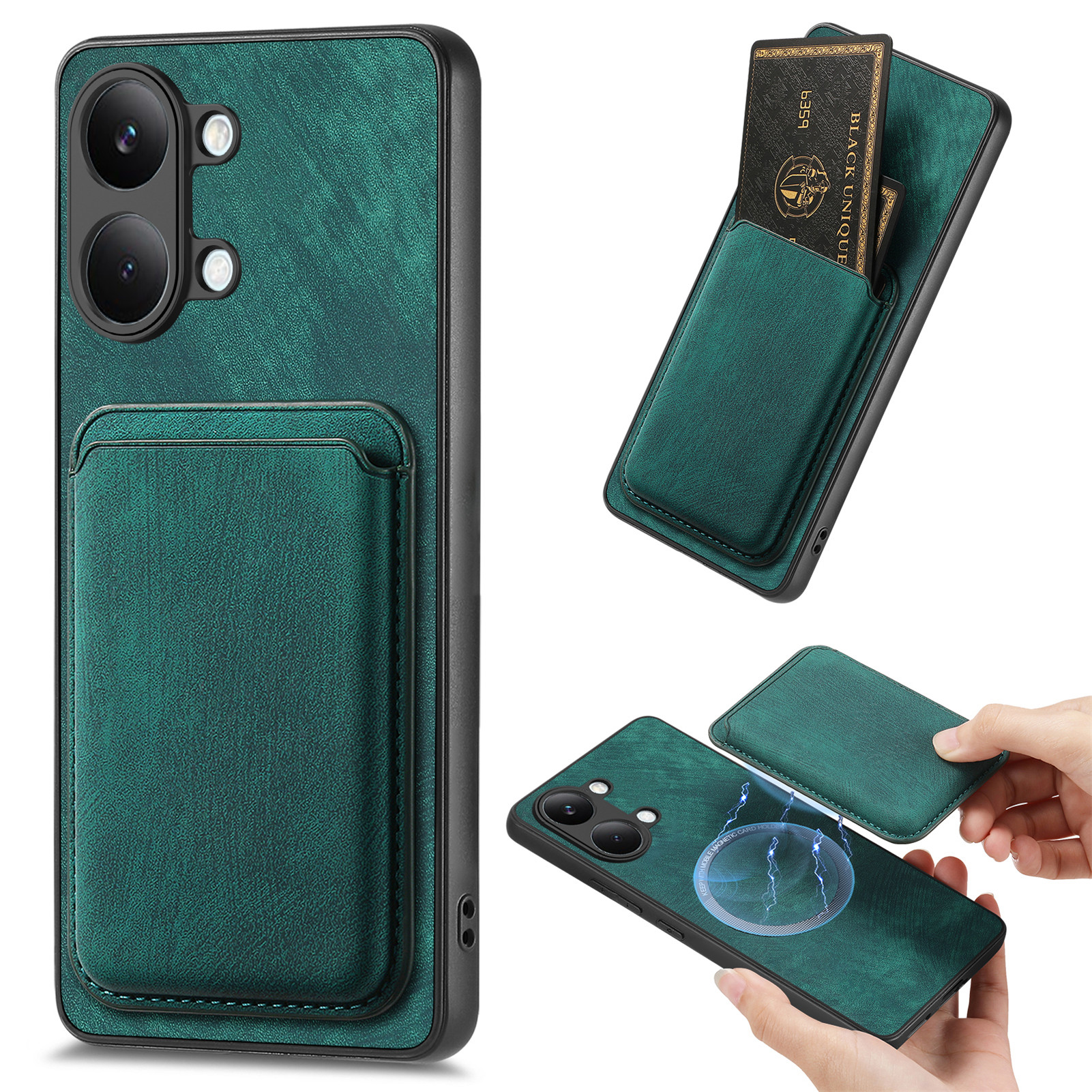 For Xiaomi Redmi Turbo 5 Max 5G / Xiaomi Poco X8 Pro Max 5G Case Compatible with MagSafe Leather Back Cover with Detachable Card Holder - Green