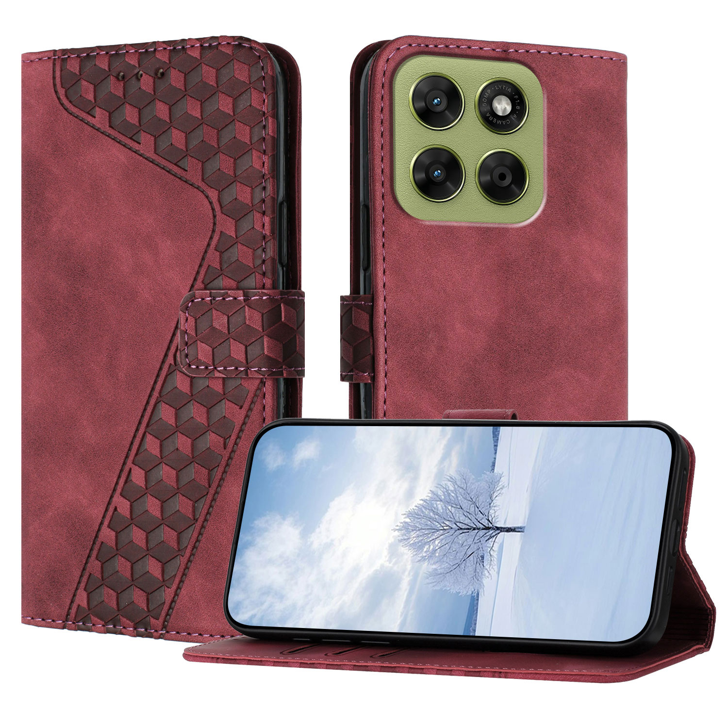 For Motorola Moto G77 5G / Motorola Moto G67 5G Leather Case 7-Shaped Pattern Wallet Stand Shockproof Phone Cover - Brown