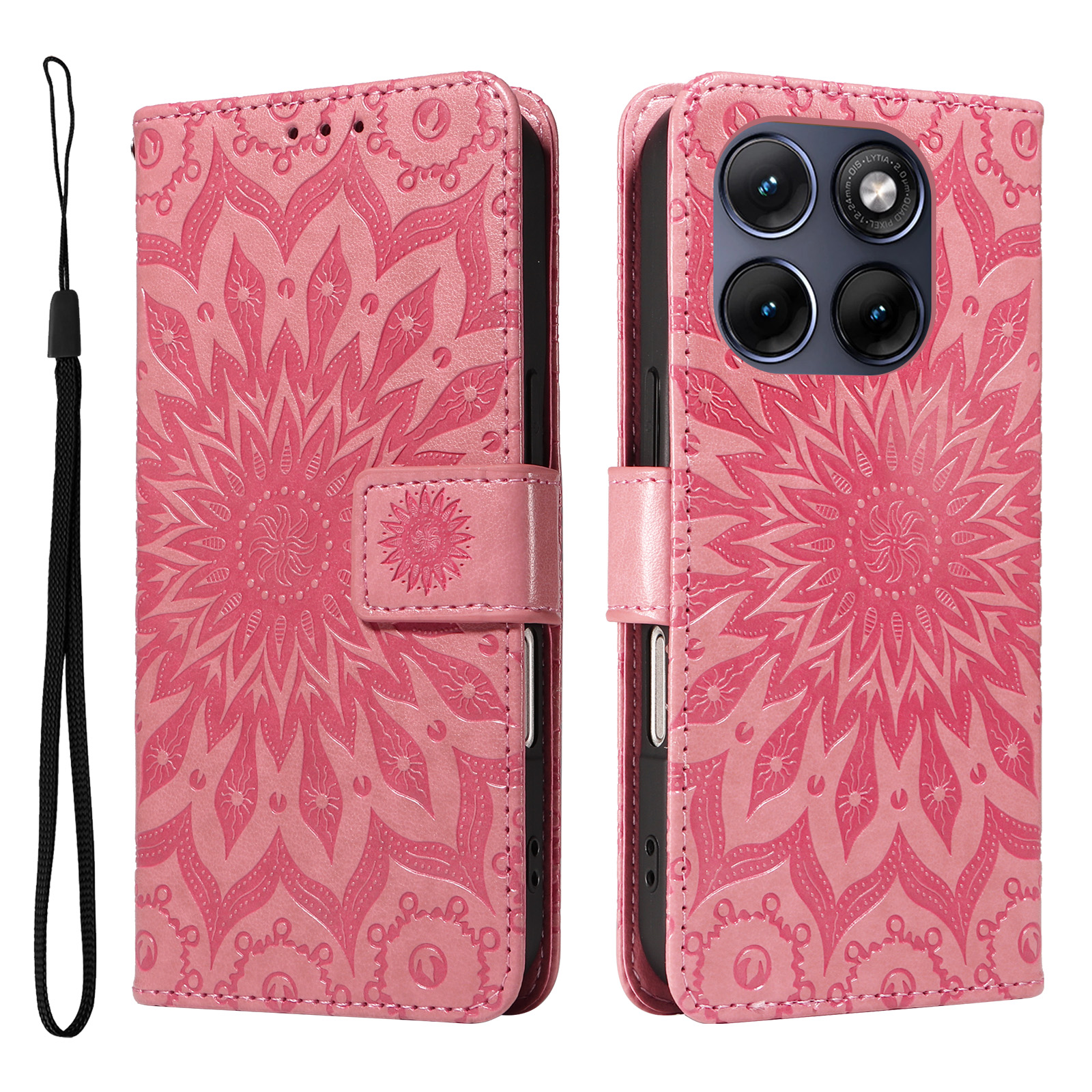 For Motorola Edge 70 Fusion+ 5G / Edge 70 Fusion 5G Leather Wallet Case Sunflower Imprinted Phone Cover - Pink