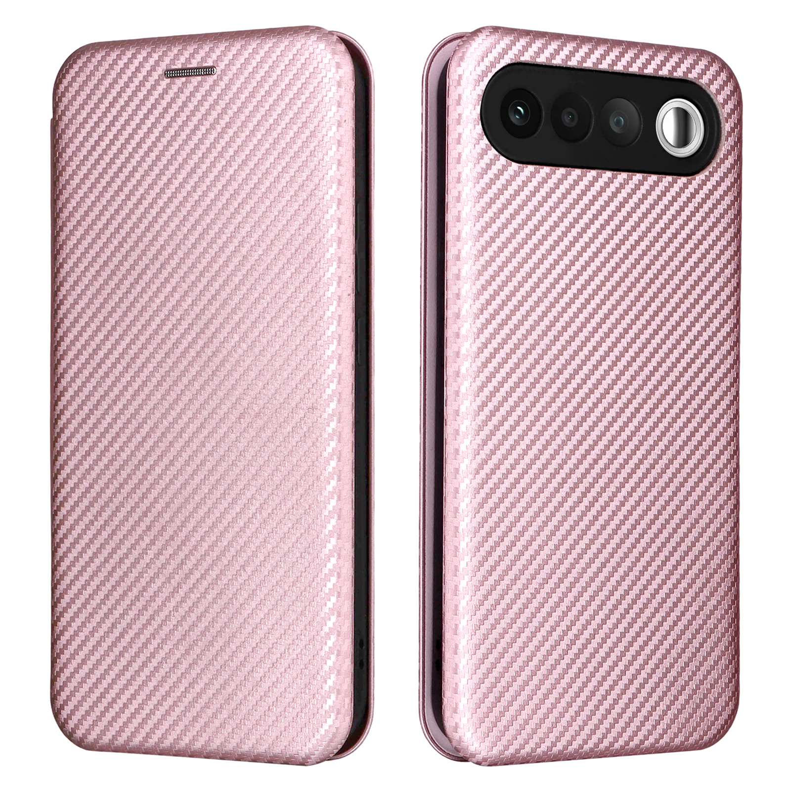 For Realme 16 5G Phone Case Carbon Fiber Texture Drop-Proof PU Leather Phone Cover - Rose Gold