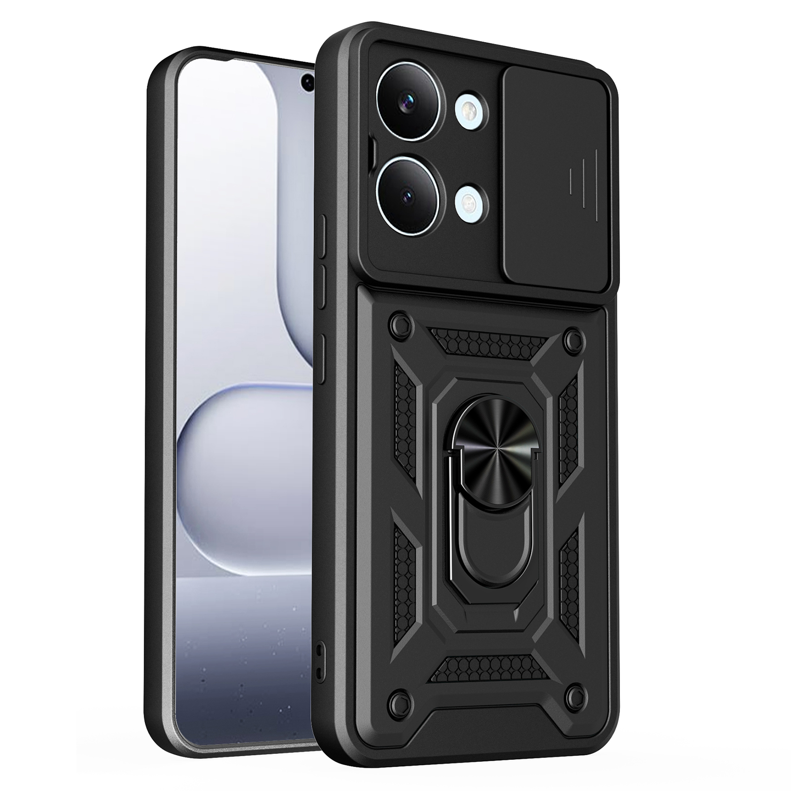AMORUS For Xiaomi Poco X8 Pro Max 5G Case Kickstand PC + TPU Phone Cover with Camera Lens Slider - Black