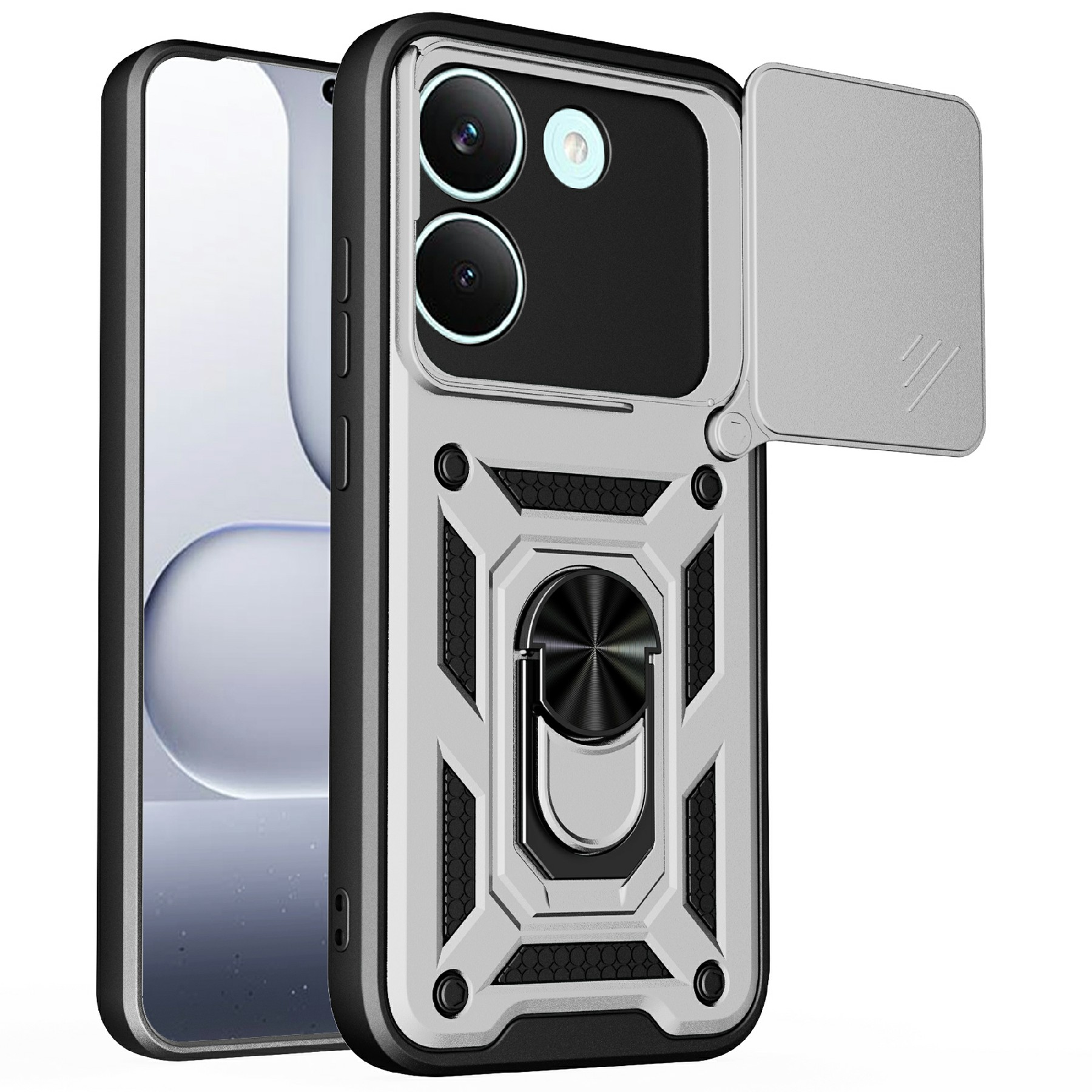 AMORUS For Xiaomi Poco X8 Pro 5G Case Kickstand PC + TPU Phone Cover with Camera Lens Slider - Silver