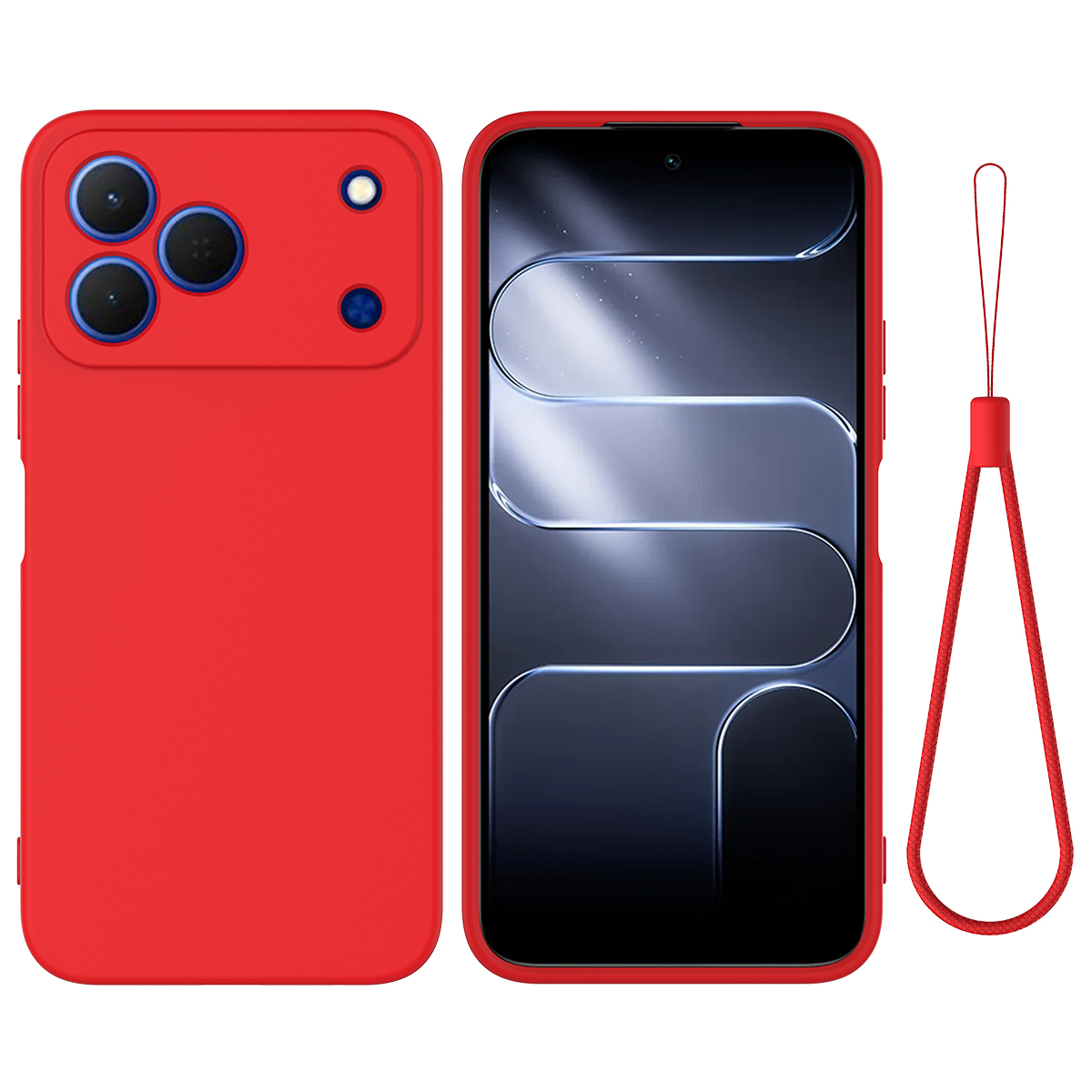 For TECNO Spark 50 4G Liquid Silicone Case Phone Back Cover with Hand Strap - Red