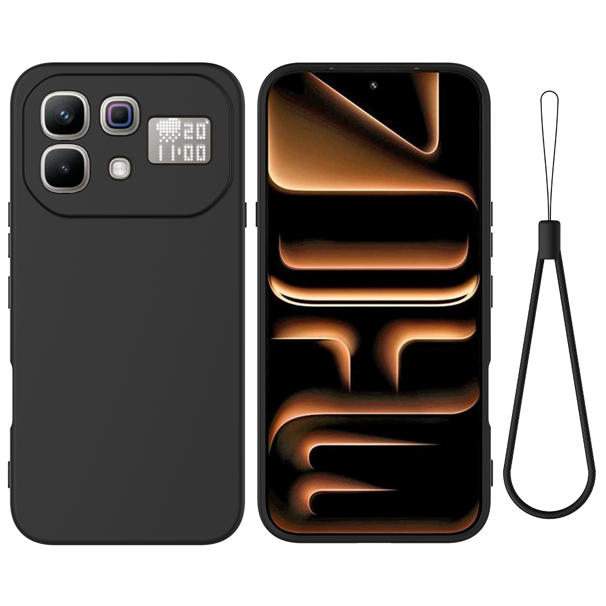 For Infinix Note 60 Pro 5G / Infinix Note 60 5G Liquid Silicone Case Phone Back Cover with Hand Strap - Black