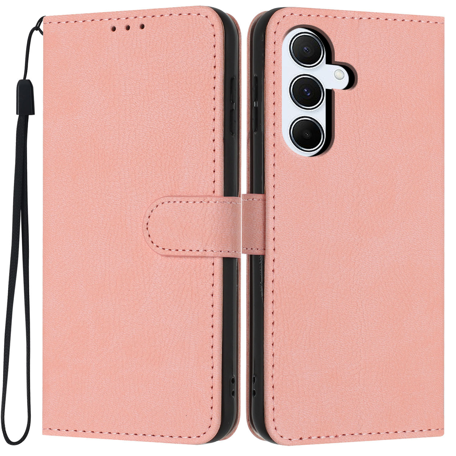 Wallet Case For Samsung Galaxy A17 5G  /  4G Litchi Texture Leather Flip Cover with Card Slots and Hand Strap - Pink