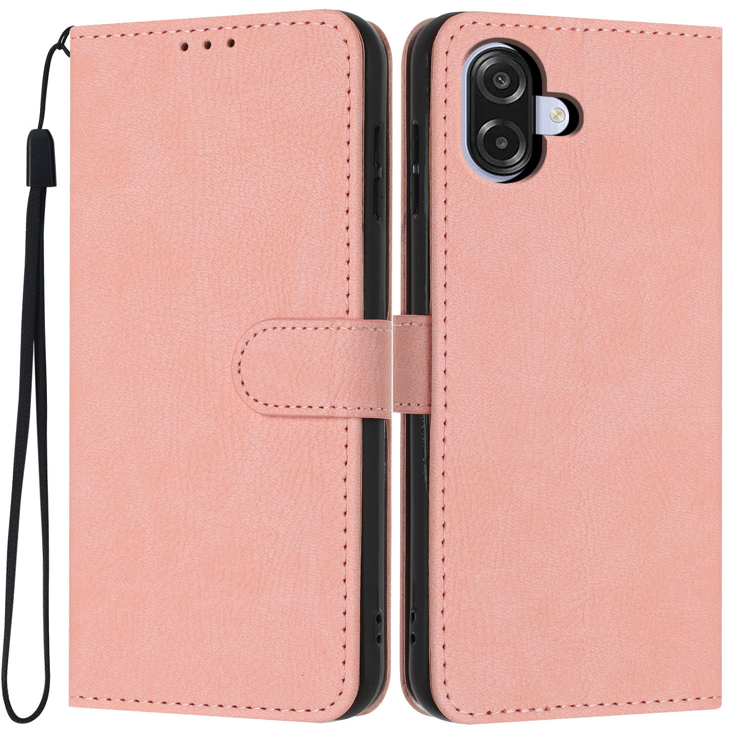 Wallet Case For Samsung Galaxy A06 5G  /  4G Litchi Texture Leather Flip Cover with Card Slots and Hand Strap - Pink