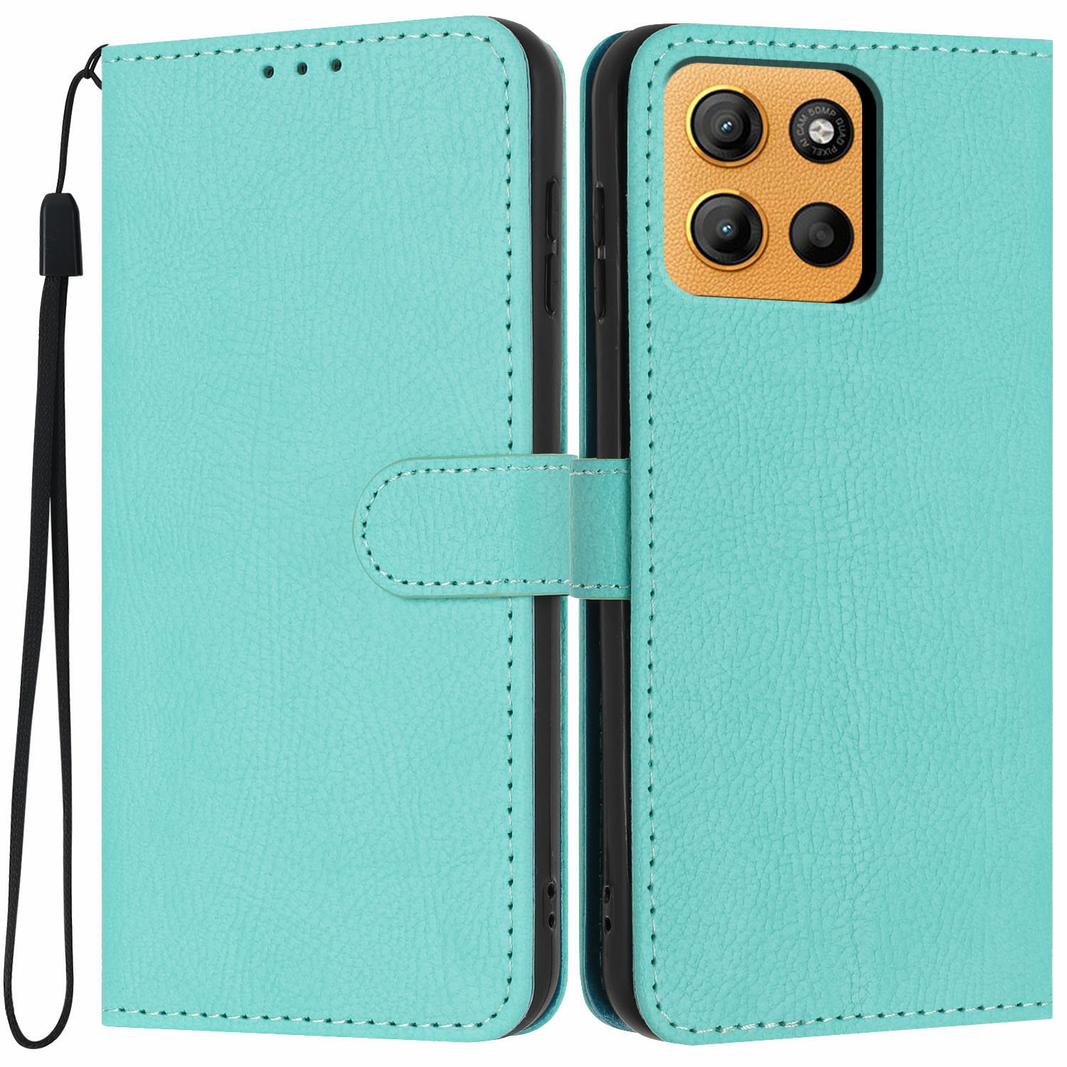 For Motorola Moto G17 Power 4G / G17 4G / G15 4G / G15 Power 4G Wallet Case Litchi Texture Leather Flip Cover with Card Slots and Hand Strap - Green