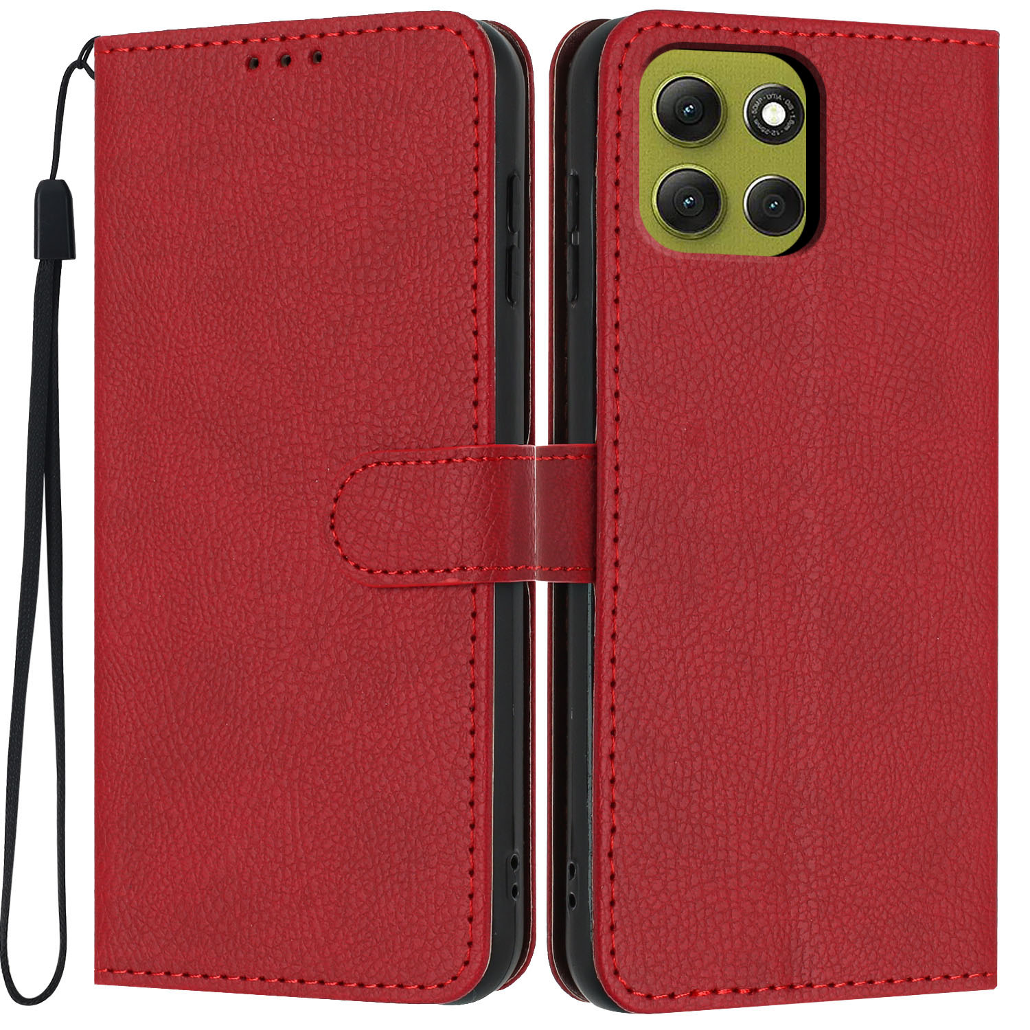 For Motorola Moto G67 5G Wallet Case Litchi Texture Leather Flip Cover with Card Slots and Hand Strap - Red