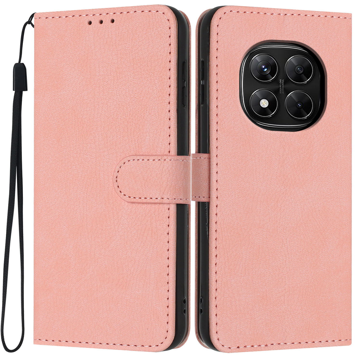 Wallet Case For Xiaomi Redmi Note 14 Pro 5G  /  Poco X7 5G Litchi Texture Leather Flip Cover with Card Slots and Hand Strap - Pink