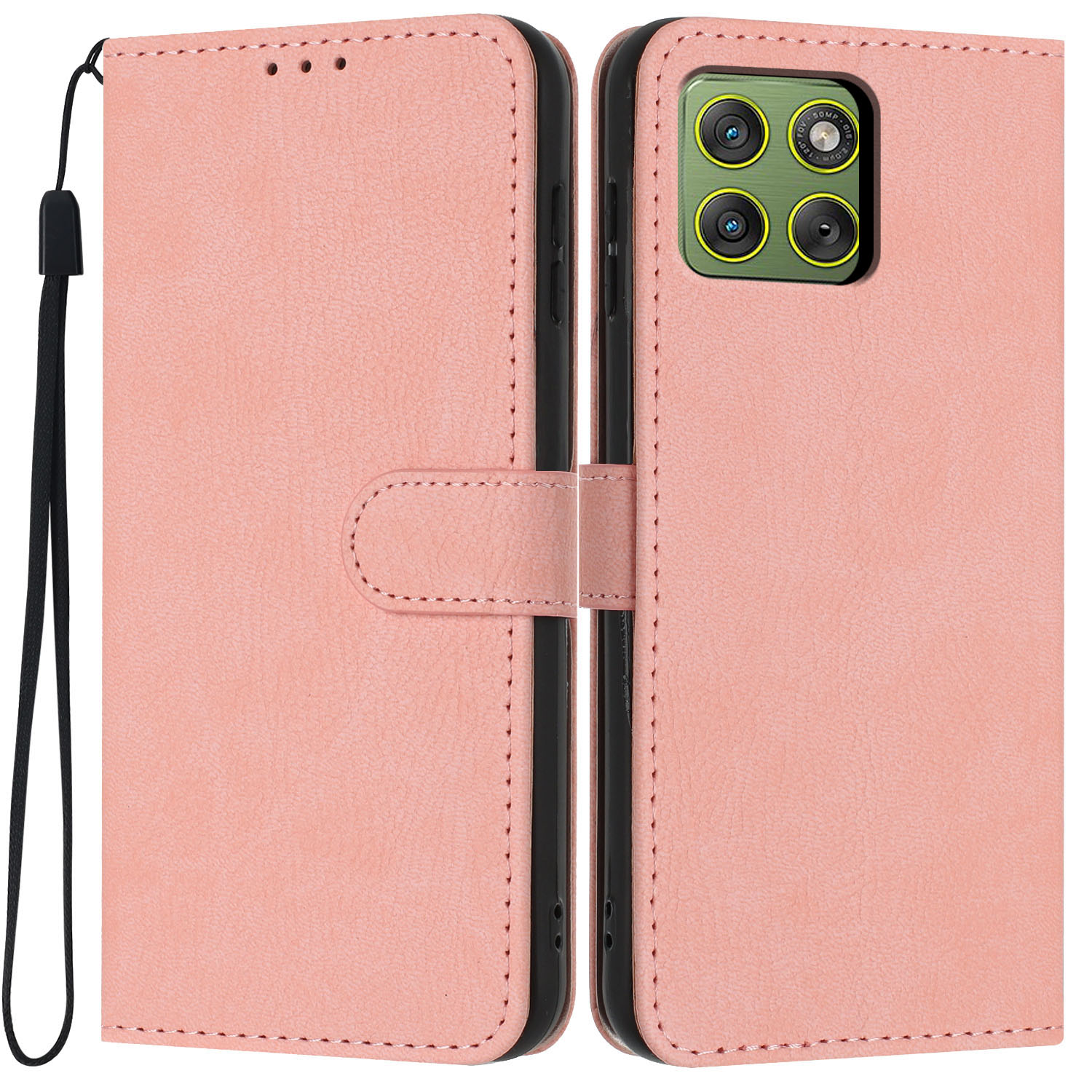 Wallet Case For Motorola Edge 70 5G  /  X70 Air 5G Litchi Texture Leather Flip Cover with Card Slots and Hand Strap - Pink