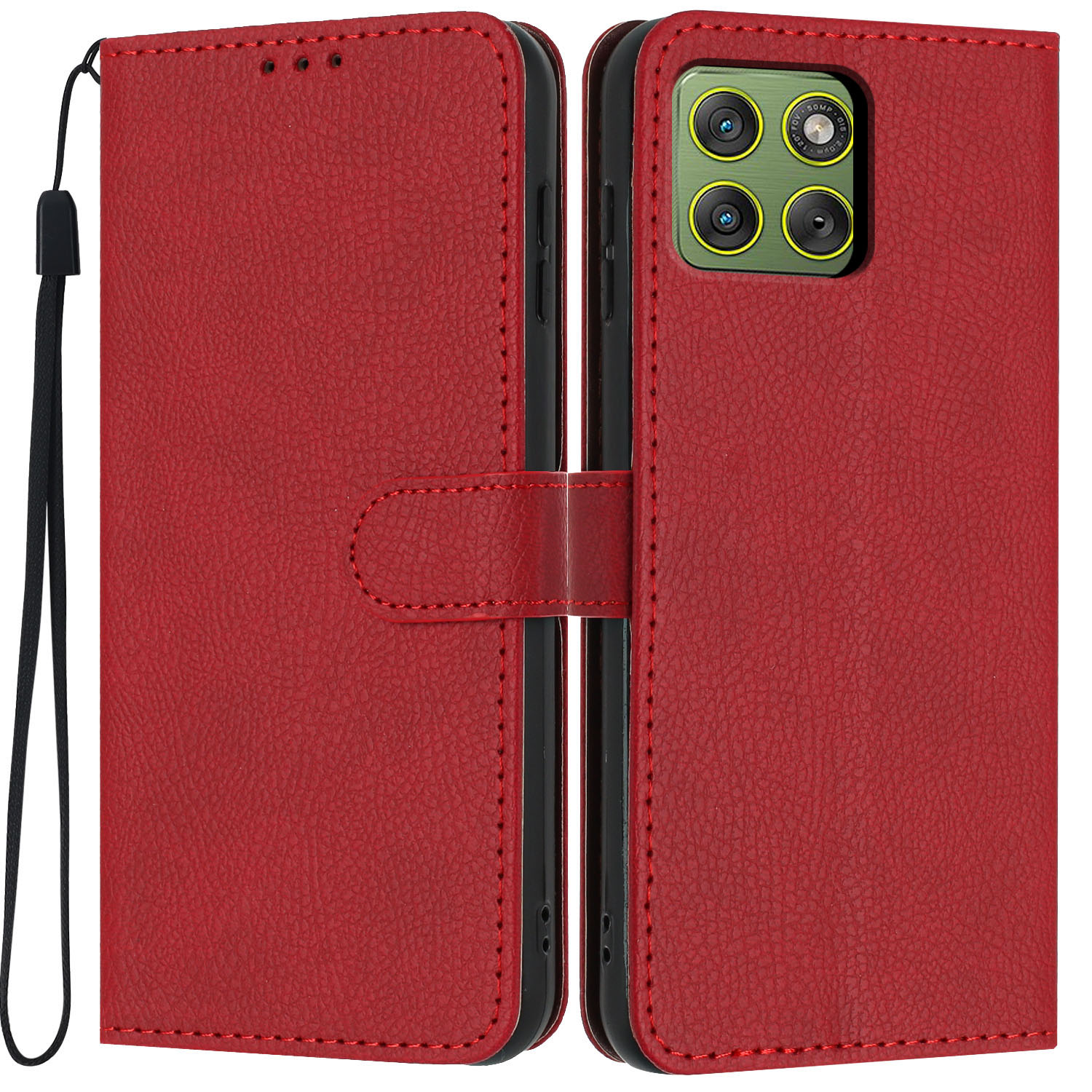 Wallet Case For Motorola Edge 70 5G  /  X70 Air 5G Litchi Texture Leather Flip Cover with Card Slots and Hand Strap - Red