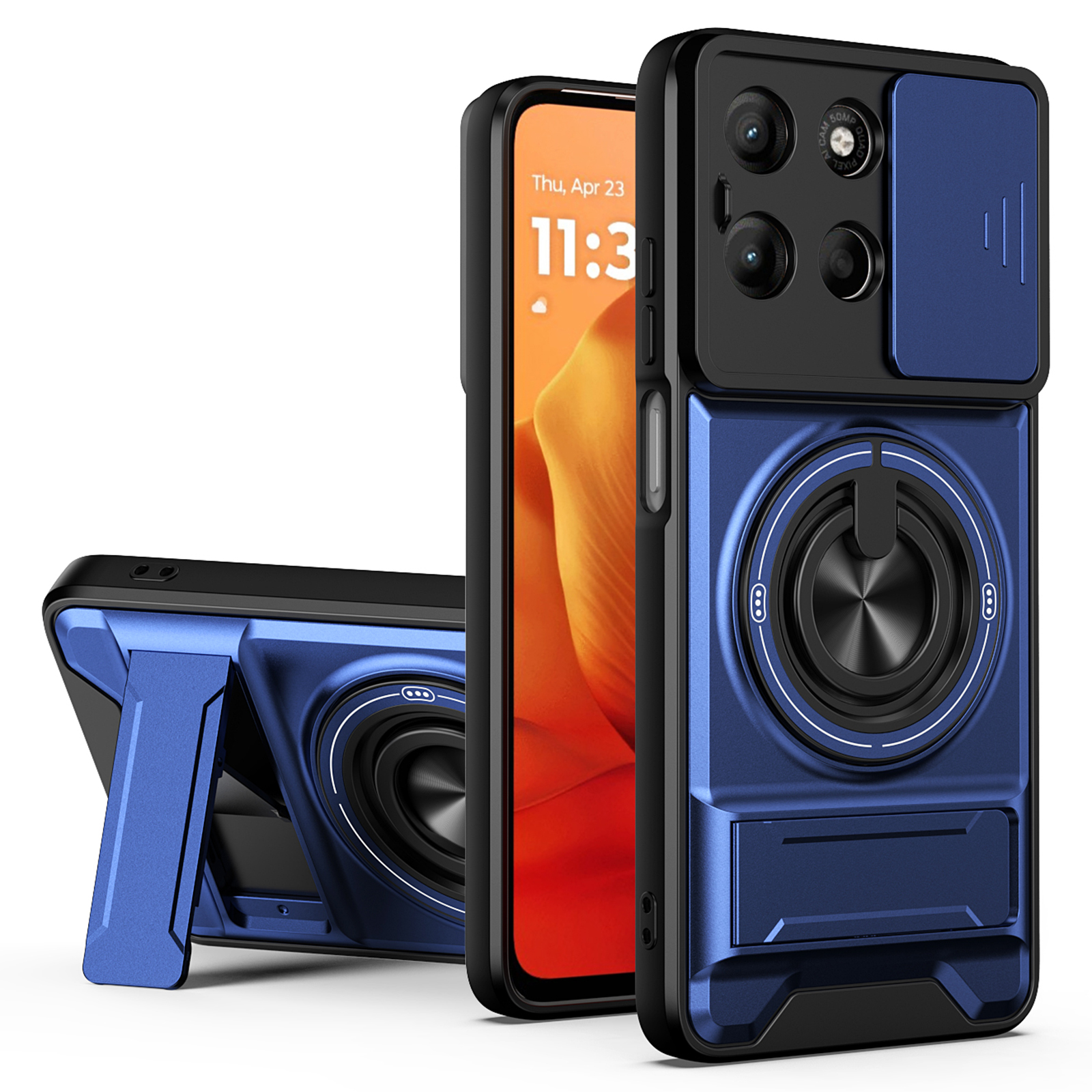 Magnetic Case For Motorola Moto G17 Power 4G / G17 4G / G15 4G / G15 Power 4G Ring Holder Foldable Kickstand TPU PC Phone Cover with Camera Lens Slide