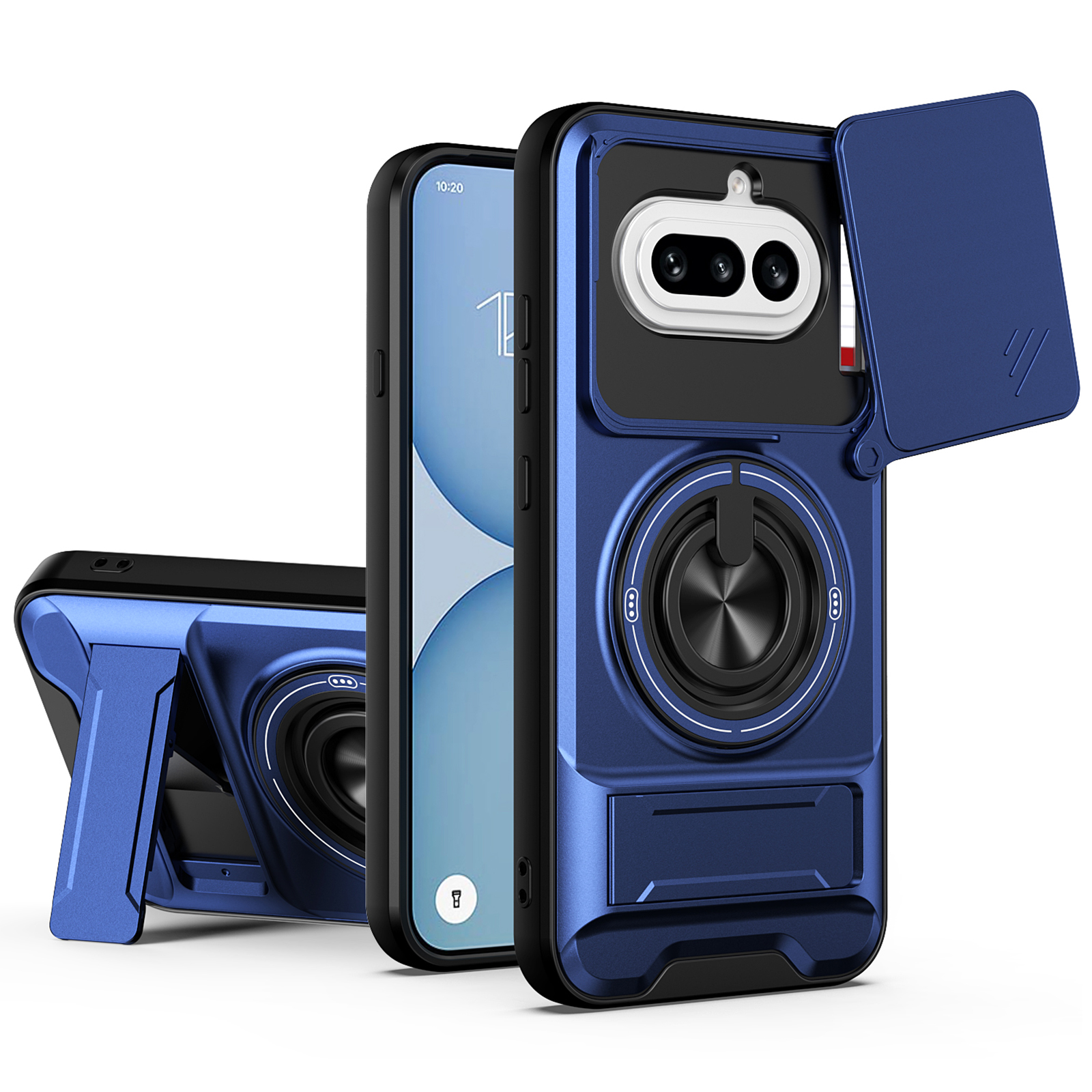 Magnetic Case For Nothing Phone (4a) Ring Holder Foldable Kickstand TPU PC Phone Cover with Camera Lens Slider - Blue