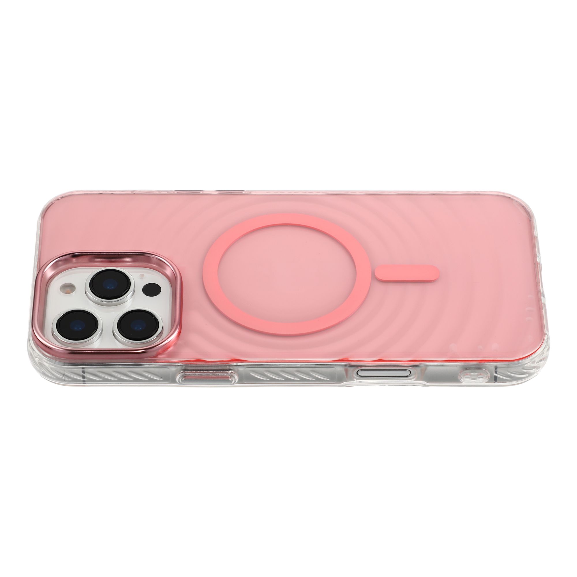 For iPhone 16 Pro Max Magnetic Case Ripple Pattern Clear Acrylic PC Protective Cover Compatible with MagSafe - Pink