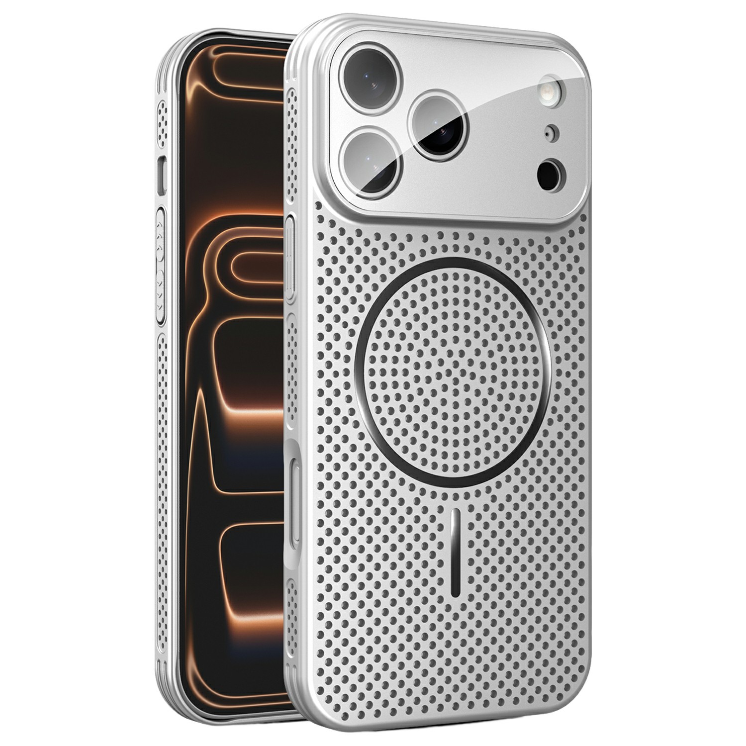 For iPhone 17 Pro Max Case Heat Dissipation PC + Aluminium Alloy Cooling Phone Cover with Lens Protector - Titanium Silver