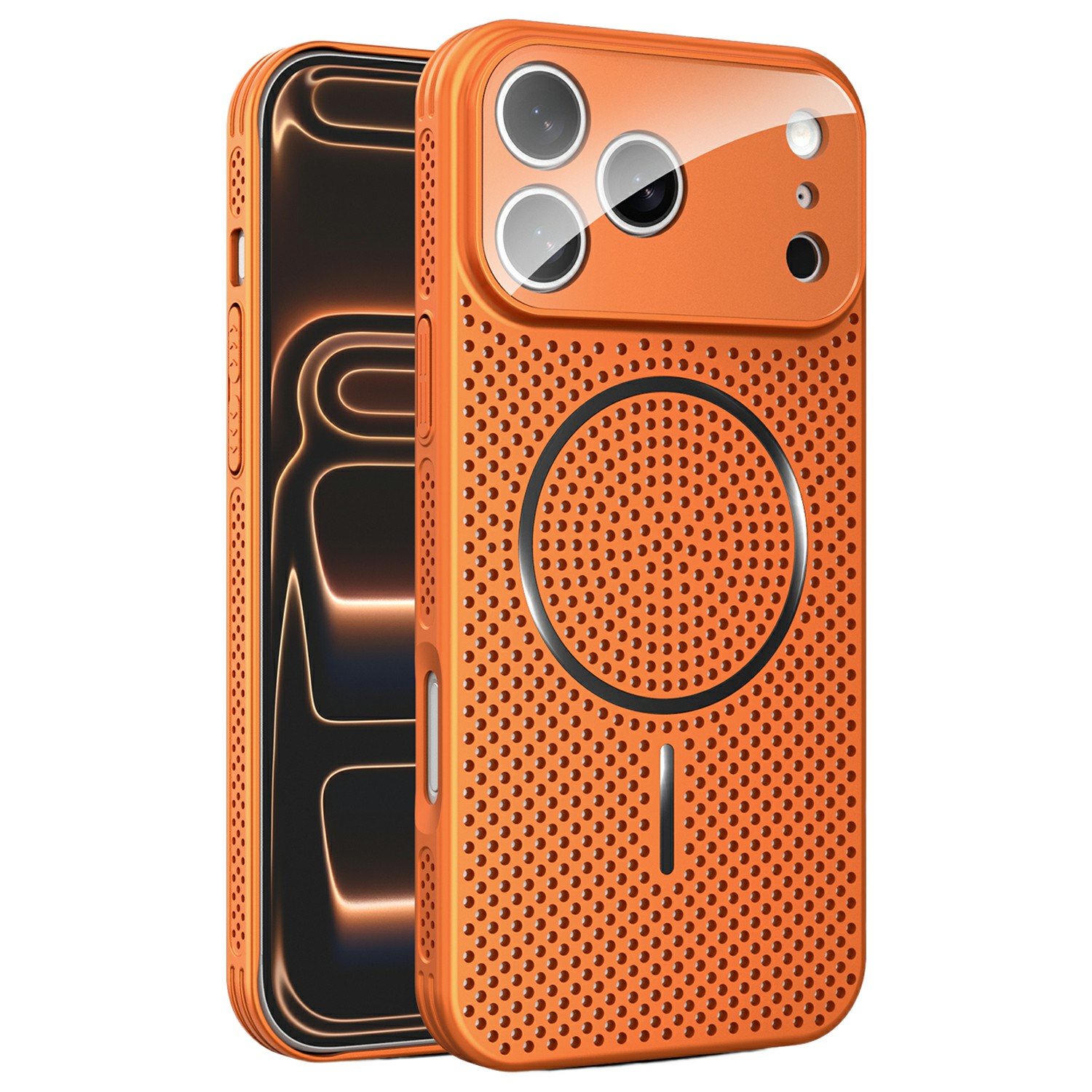 For iPhone 17 Pro Case Heat Dissipation PC + Aluminium Alloy Cooling Phone Cover with Lens Protector - Orange