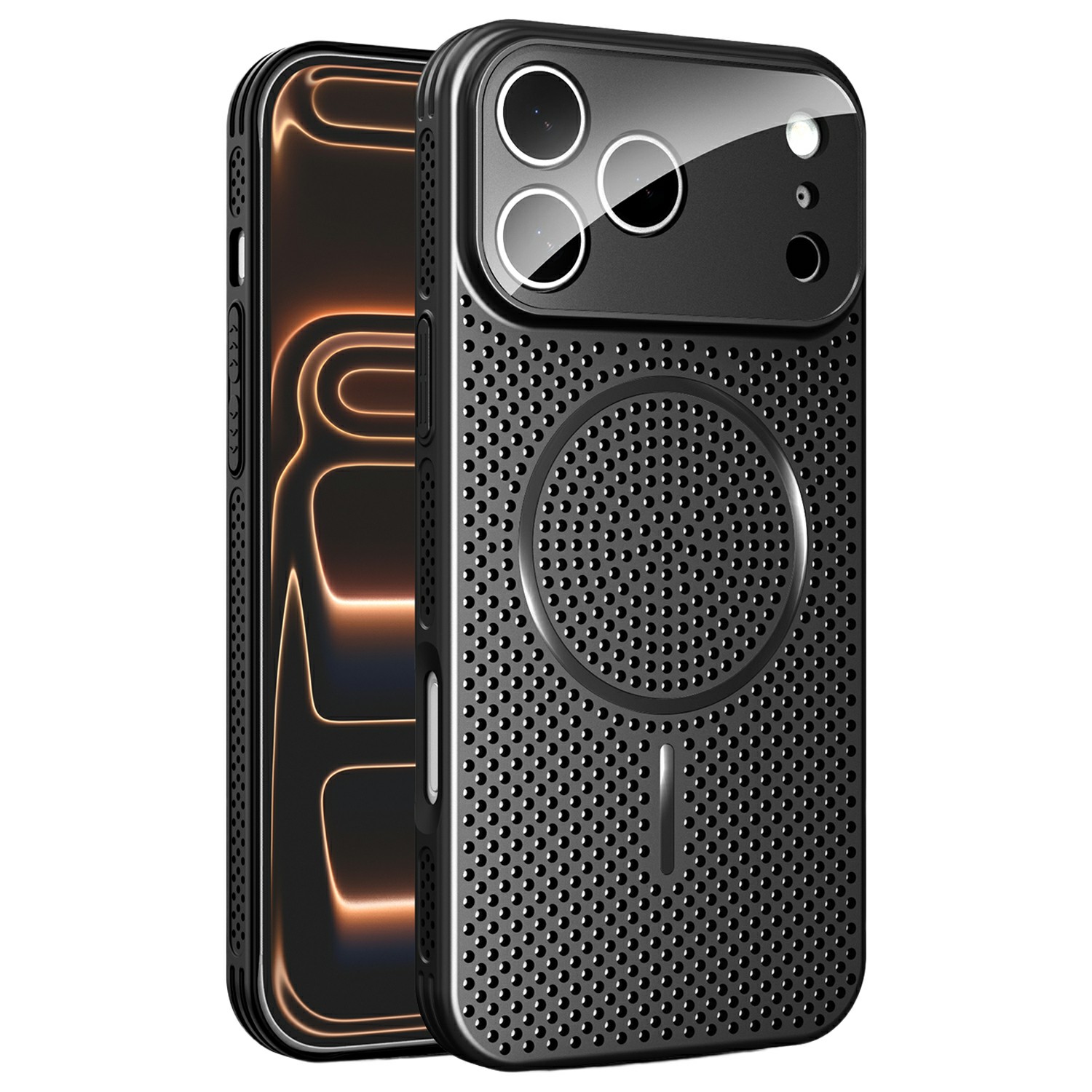 For iPhone 17 Pro Case Heat Dissipation PC + Aluminium Alloy Cooling Phone Cover with Lens Protector - Black