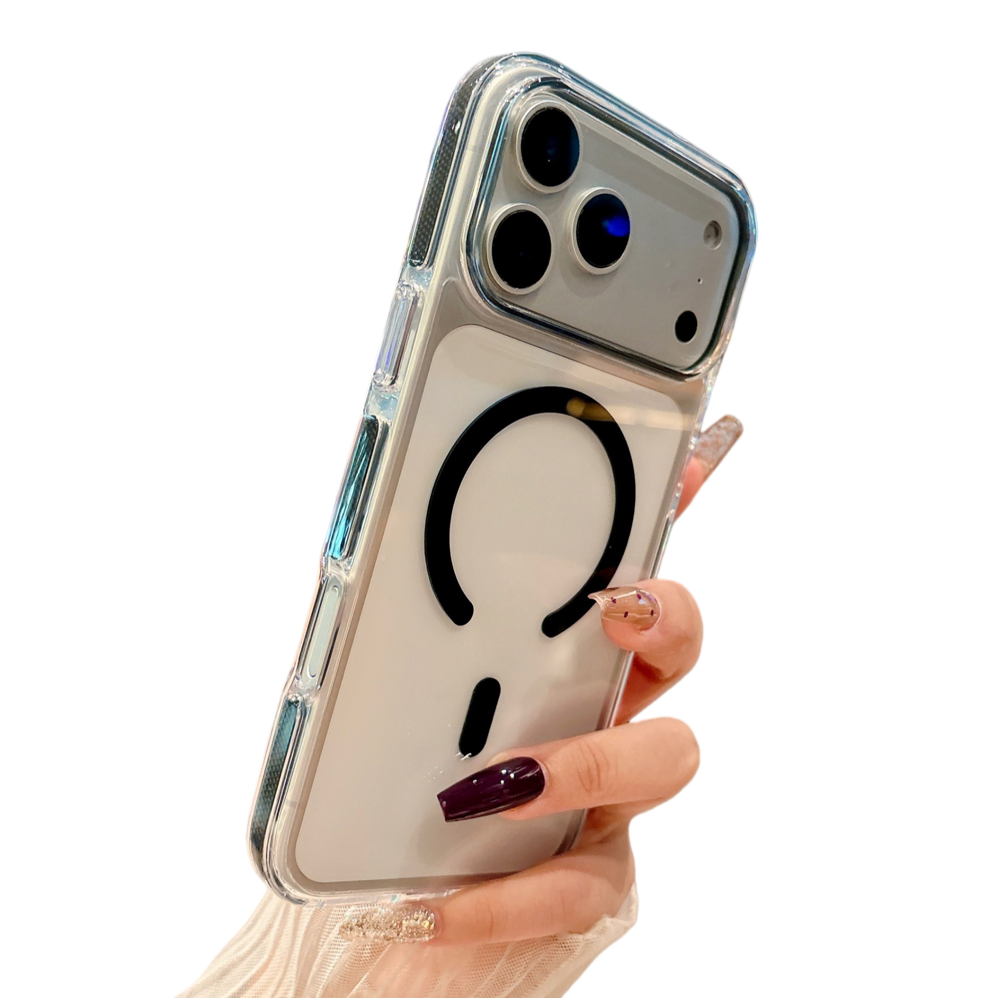 For iPhone 17 Pro Max Magnetic Case Clear PC TPU TPE Shockproof Cover Compatible with MagSafe - Black