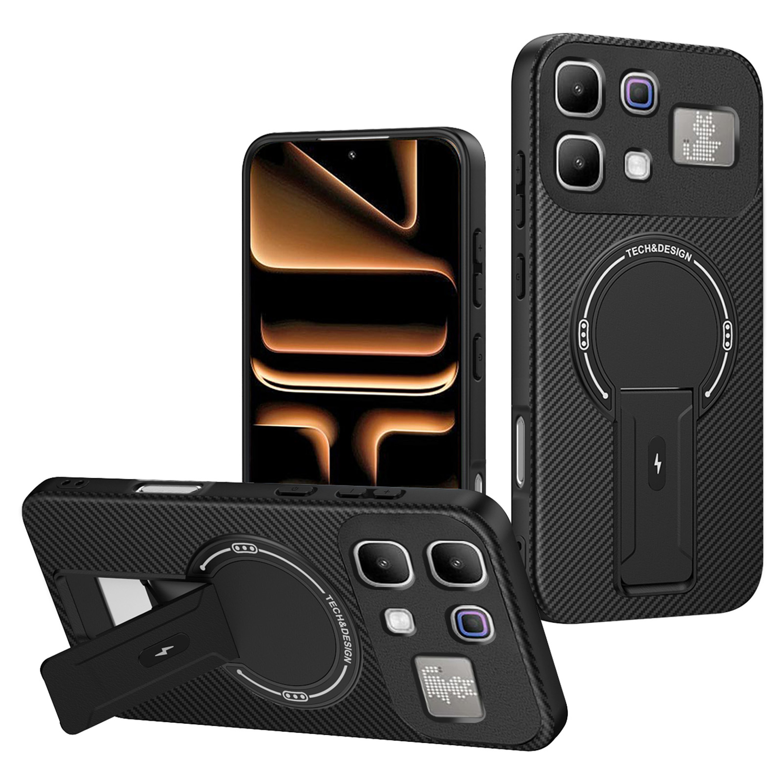 Phone Case For Infinix Note 60 Pro 5G  /  60 5G Carbon Fiber Texture PC + TPU Phone Cover with Kickstand - Black