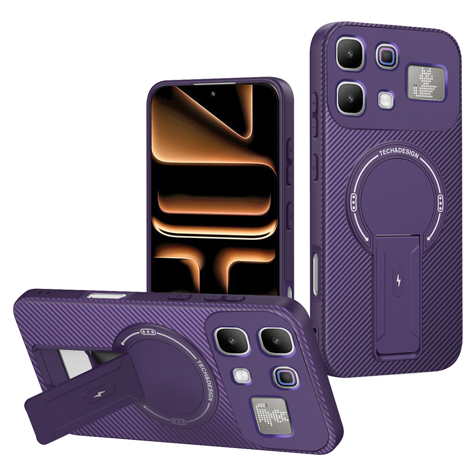 Phone Case For Infinix Note 60 Pro 5G  /  60 5G Carbon Fiber Texture PC + TPU Phone Cover with Kickstand - Purple