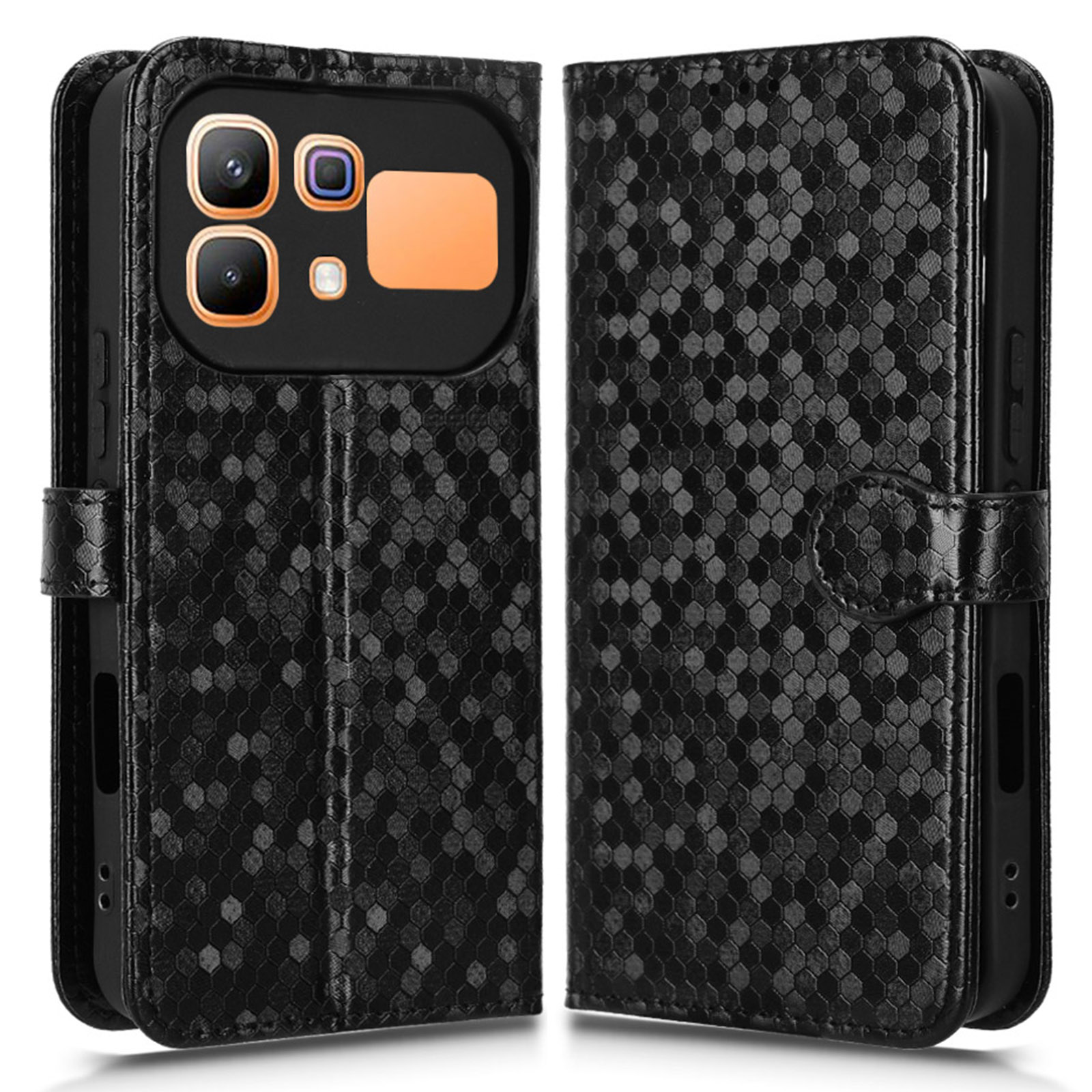 For Infinix Note 60 5G  /  Note 60 Pro 5G Wallet Case Dot Pattern Imprint PU Leather Phone Cover with Wrist Strap - Black