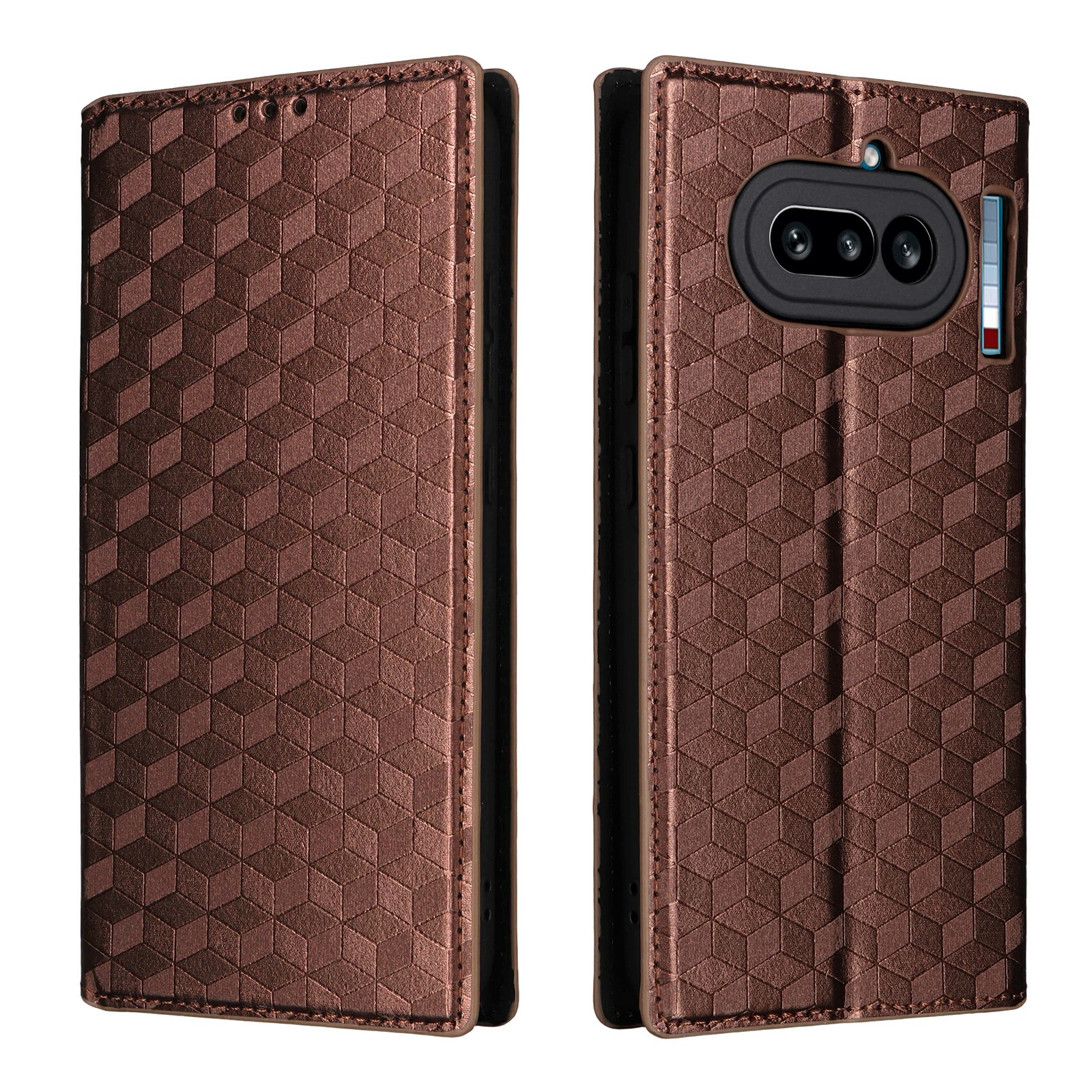 For Nothing Phone (4a) Lite 5G Case Wallet Rhombus Imprinted PU Leather Phone Cover - Brown