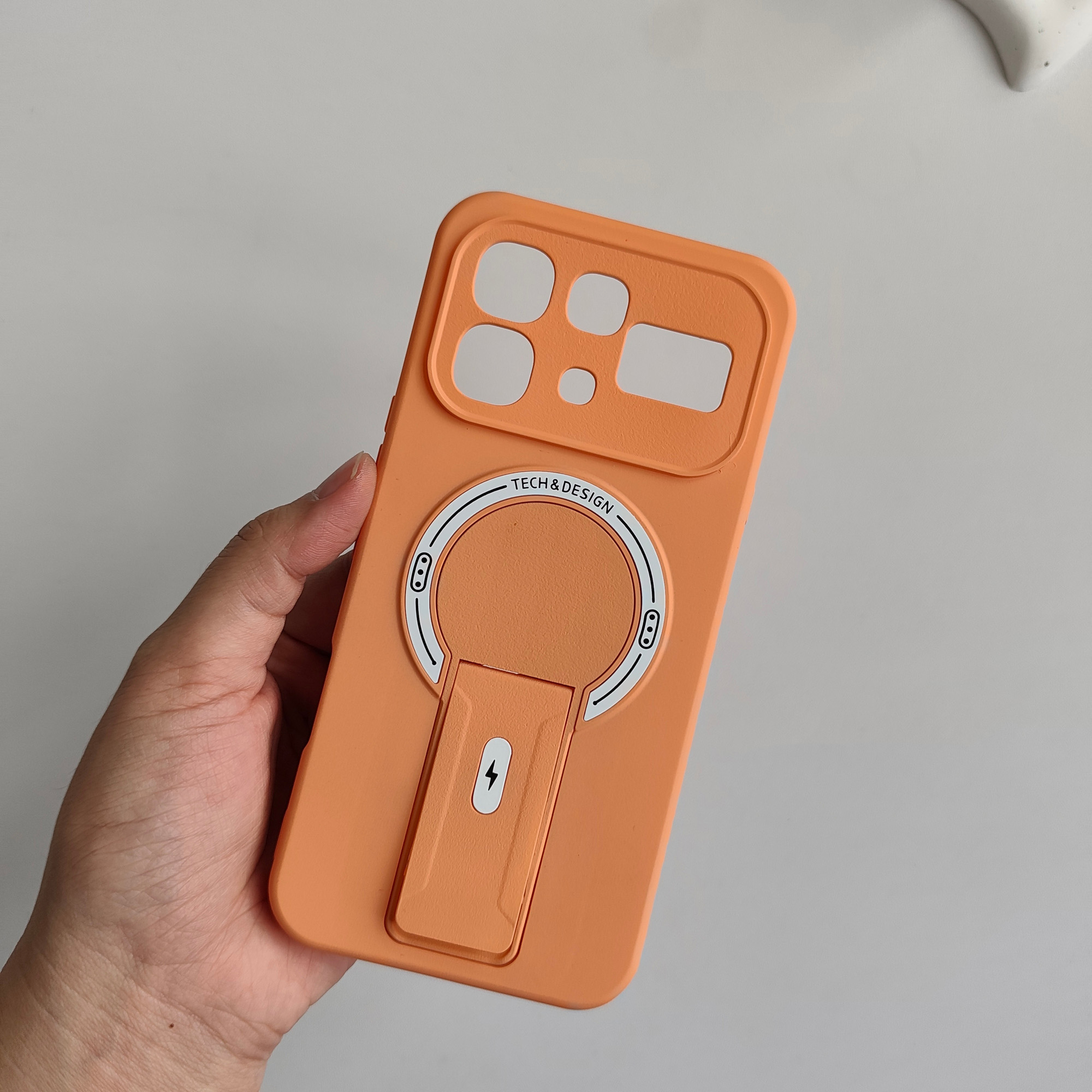 Case For Infinix Note 60 5G  /  60 Pro 5G Skin Touch Kickstand PC + TPU Phone Cover Support Magnetic Car Mount - Orange