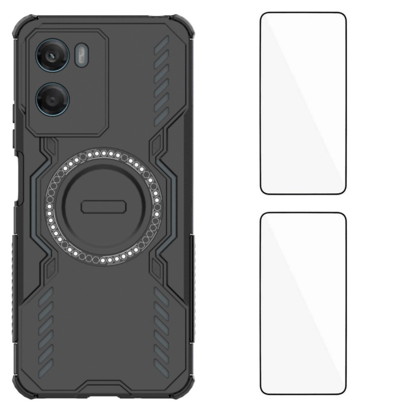 WANLONFENG For Motorola Moto G06 Power 4G / Motorola Moto G06 4G Magnetic Case DJ Series PC TPU Phone Cover with 2Pcs Tempered Glass Film - Black