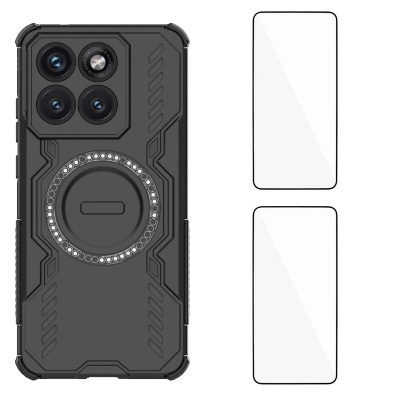 WANLONFENG For Motorola Edge 70 Fusion 5G / Motorola Edge 70 Fusion+ 5G Magnetic Case DJ Series PC TPU Phone Cover with 2Pcs Tempered Glass Film - Bla
