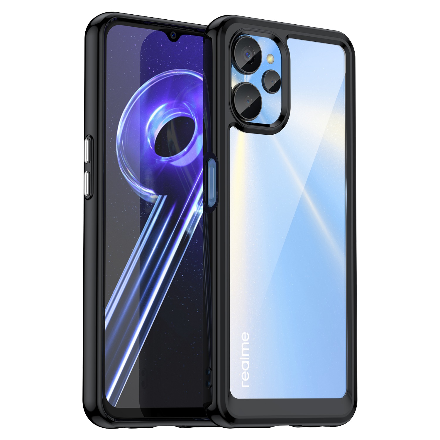 

Für Realme 9i 5g / 10 5G Telefonkoffer, Schockabsorbierende Tpu-stoßstange+acryl-rückenschutzabdeckung - Schwarz, Realme 9i 5G